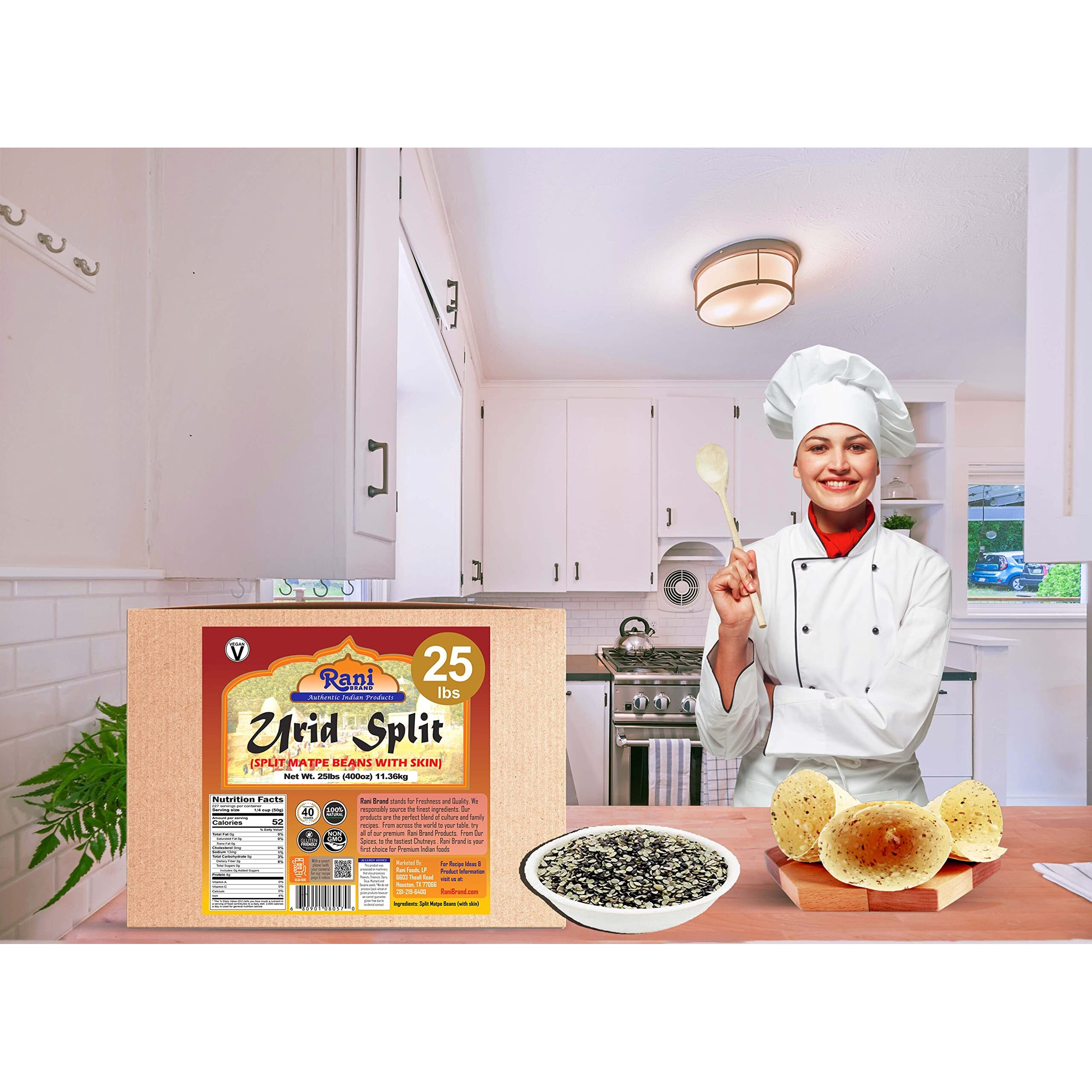 Rani Urid/Urad Split Chilka (Split Matpe Beans with Skin) Indian Lentils 400oz (25lbs) 11.36kg Bulk Box ~ All Natural, Gluten Friendly, Non-GMO, Kosher, Vegan, Indian Origin (Size 400oz (25lbs) 11.36kg)