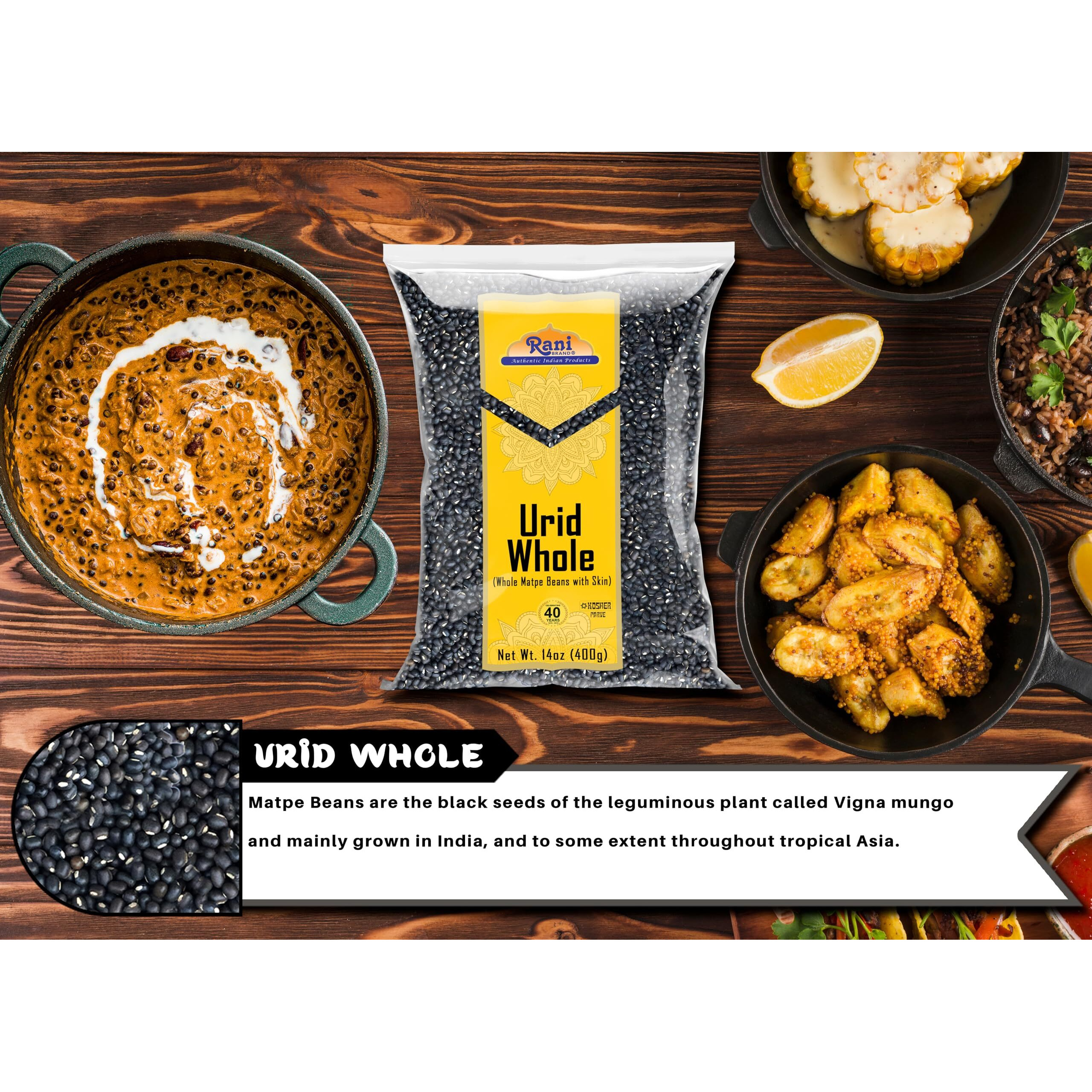 Rani Urid/Urad Whole Black (Matpe Beans with Skin) Indian Lentils 14oz (400g) ~ All Natural, Gluten Friendly, Non-GMO, Kosher, Vegan, Indian Origin (Size 14oz (400g))