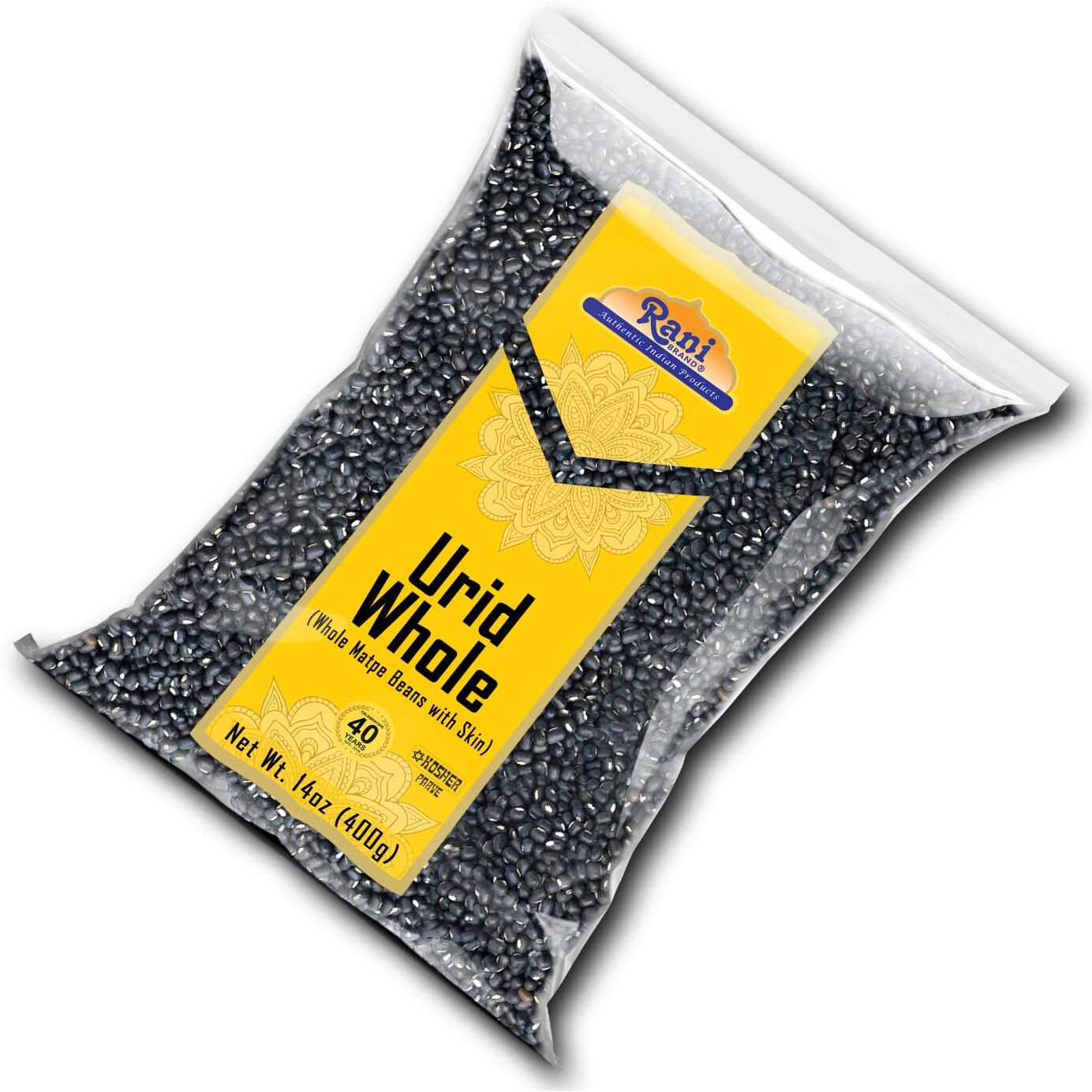 Rani Urid/Urad Whole Black (Matpe Beans with Skin) Indian Lentils 14oz (400g) ~ All Natural, Gluten Friendly, Non-GMO, Kosher, Vegan, Indian Origin (Size 14oz (400g))