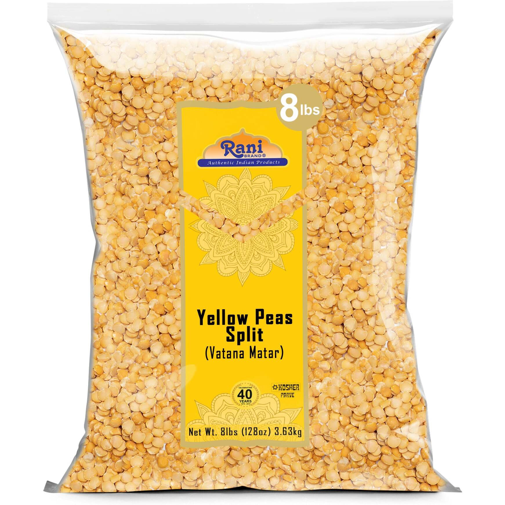 Rani Yellow Peas Split, Dried (Vatana, Matar) 128oz (8lbs) 3.63kg Bulk ~ All Natural, Vegan, Kosher, Gluten Friendly, Product of USA (Size 128oz (8lbs) 3.63kg)