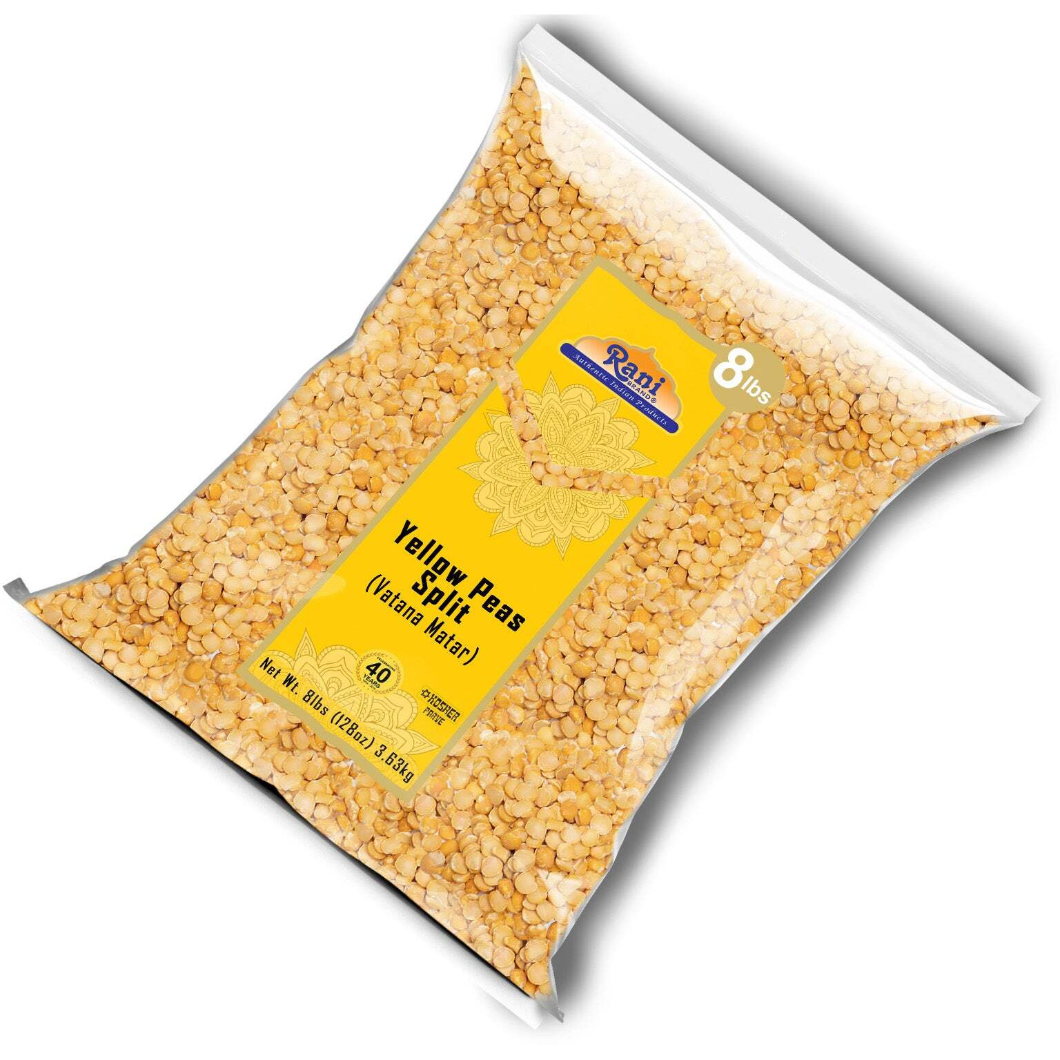 Rani Yellow Peas Split, Dried (Vatana, Matar) 128oz (8lbs) 3.63kg Bulk ~ All Natural, Vegan, Kosher, Gluten Friendly, Product of USA (Size 128oz (8lbs) 3.63kg)