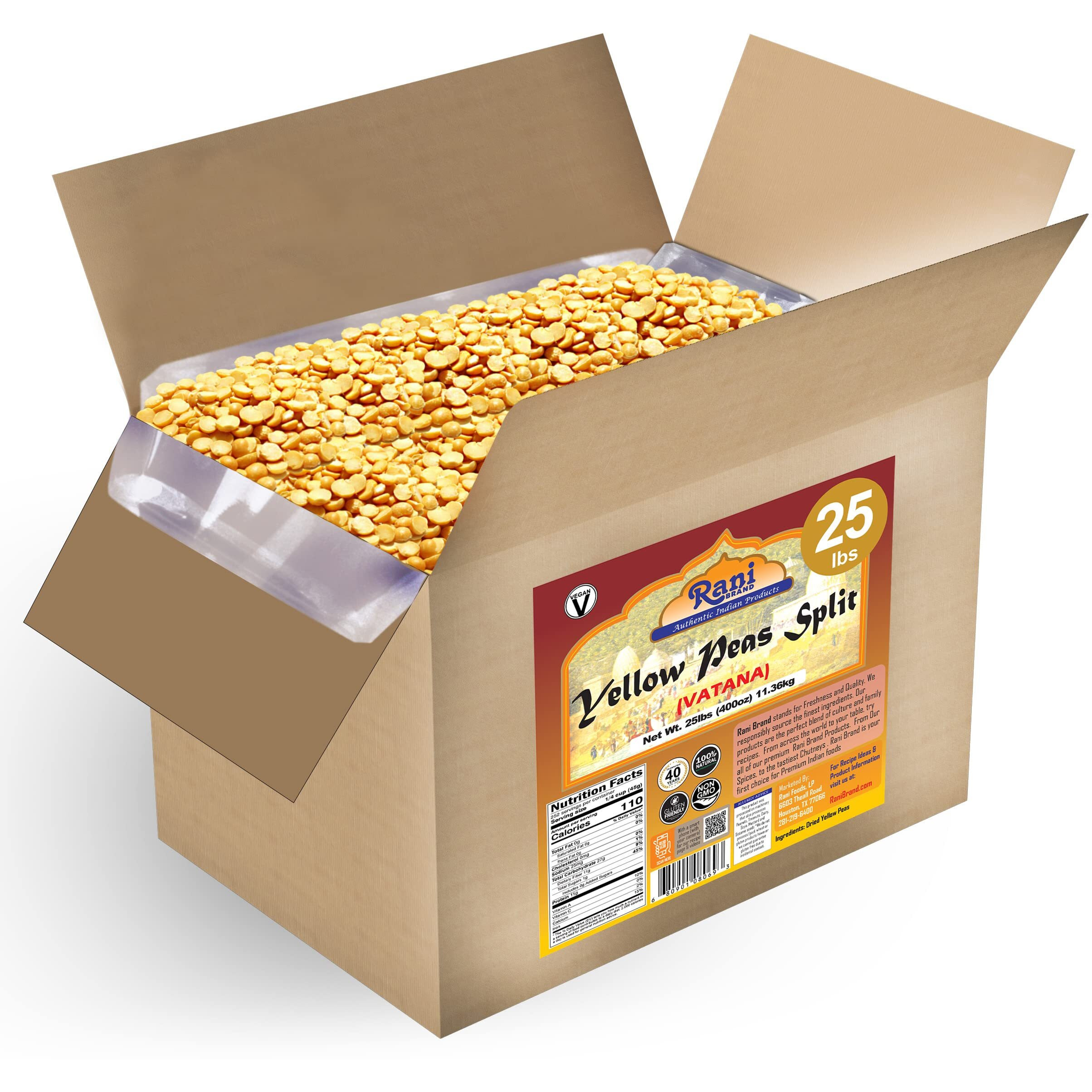 Rani Yellow Peas Split, Dried (Vatana, Matar) 400oz (25lbs) 11.36kg Bulk Box ~ All Natural, Vegan, Gluten Friendly, Product of USA (Size 400oz (25lbs) 11.36kg)