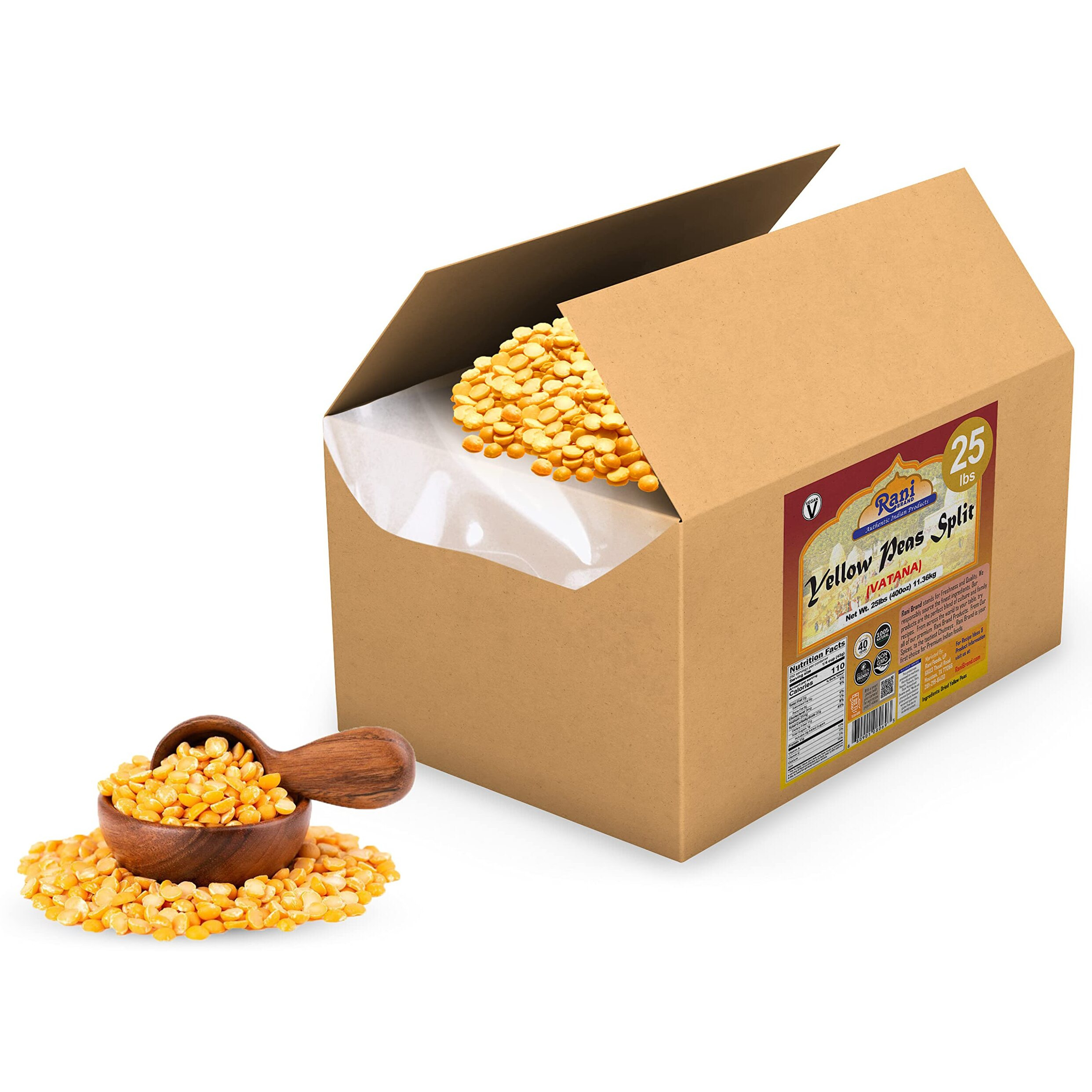 Rani Yellow Peas Split, Dried (Vatana, Matar) 400oz (25lbs) 11.36kg Bulk Box ~ All Natural, Vegan, Gluten Friendly, Product of USA (Size 400oz (25lbs) 11.36kg)