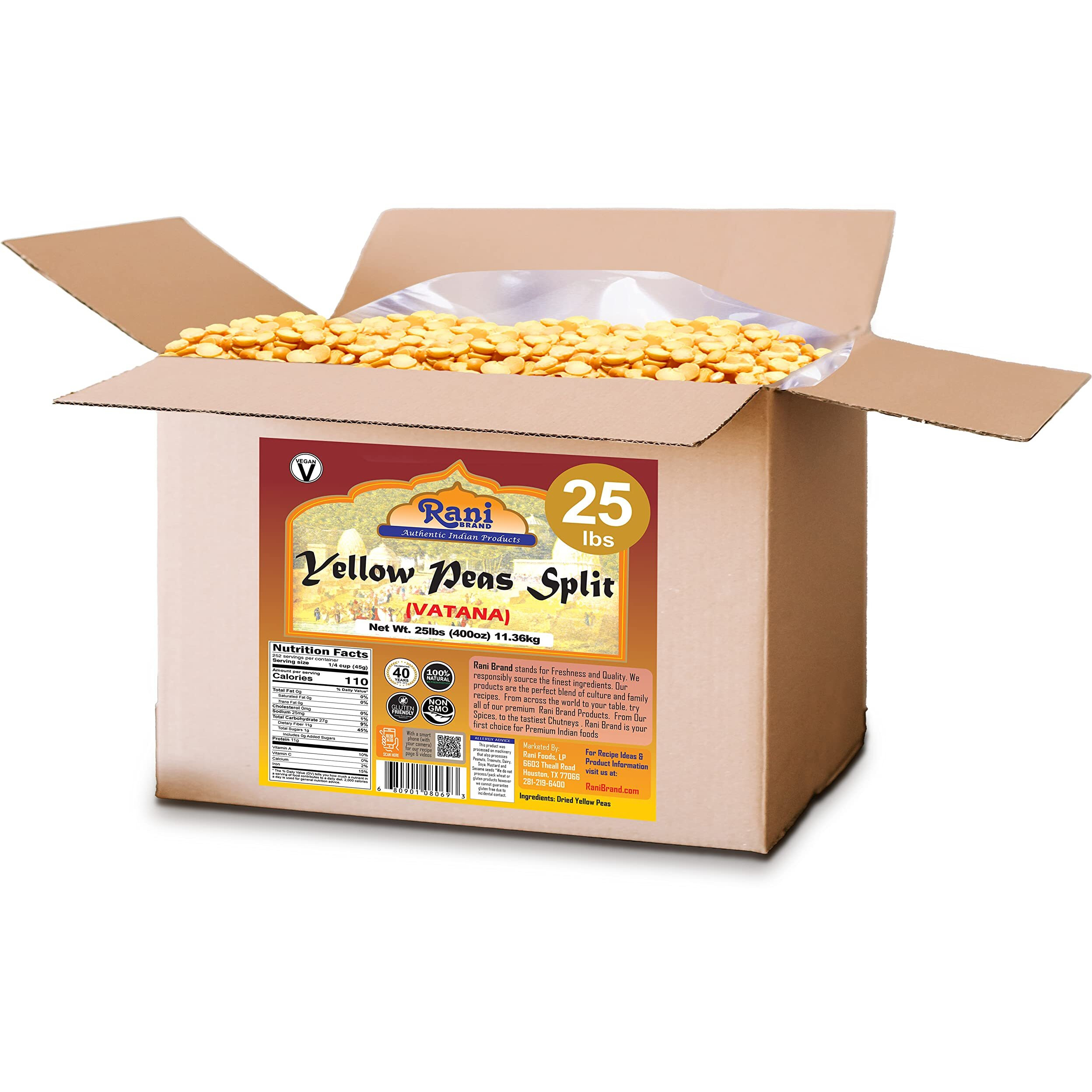 Rani Yellow Peas Split, Dried (Vatana, Matar) 400oz (25lbs) 11.36kg Bulk Box ~ All Natural, Vegan, Gluten Friendly, Product of USA (Size 400oz (25lbs) 11.36kg)