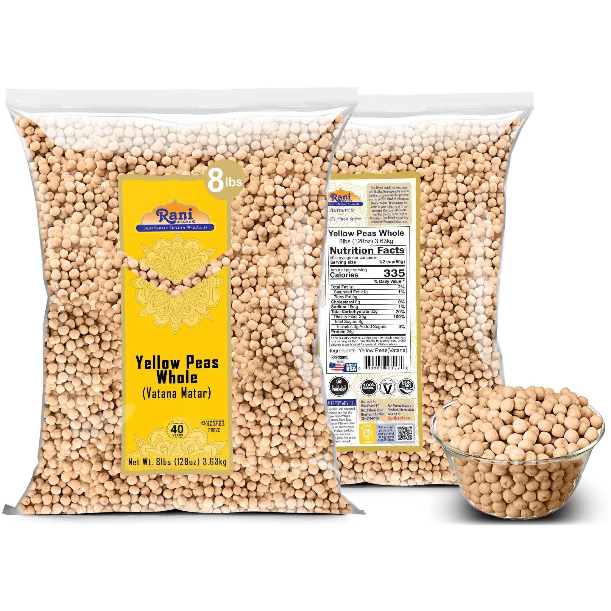 Rani Yellow Peas Whole, Dried (Vatana, Matar) 128oz (8lbs) 3.63kg Bulk ~ All Natural, Vegan, Kosher, Gluten Friendly, Product of USA (Size 128oz (8lbs) 3.63kg)