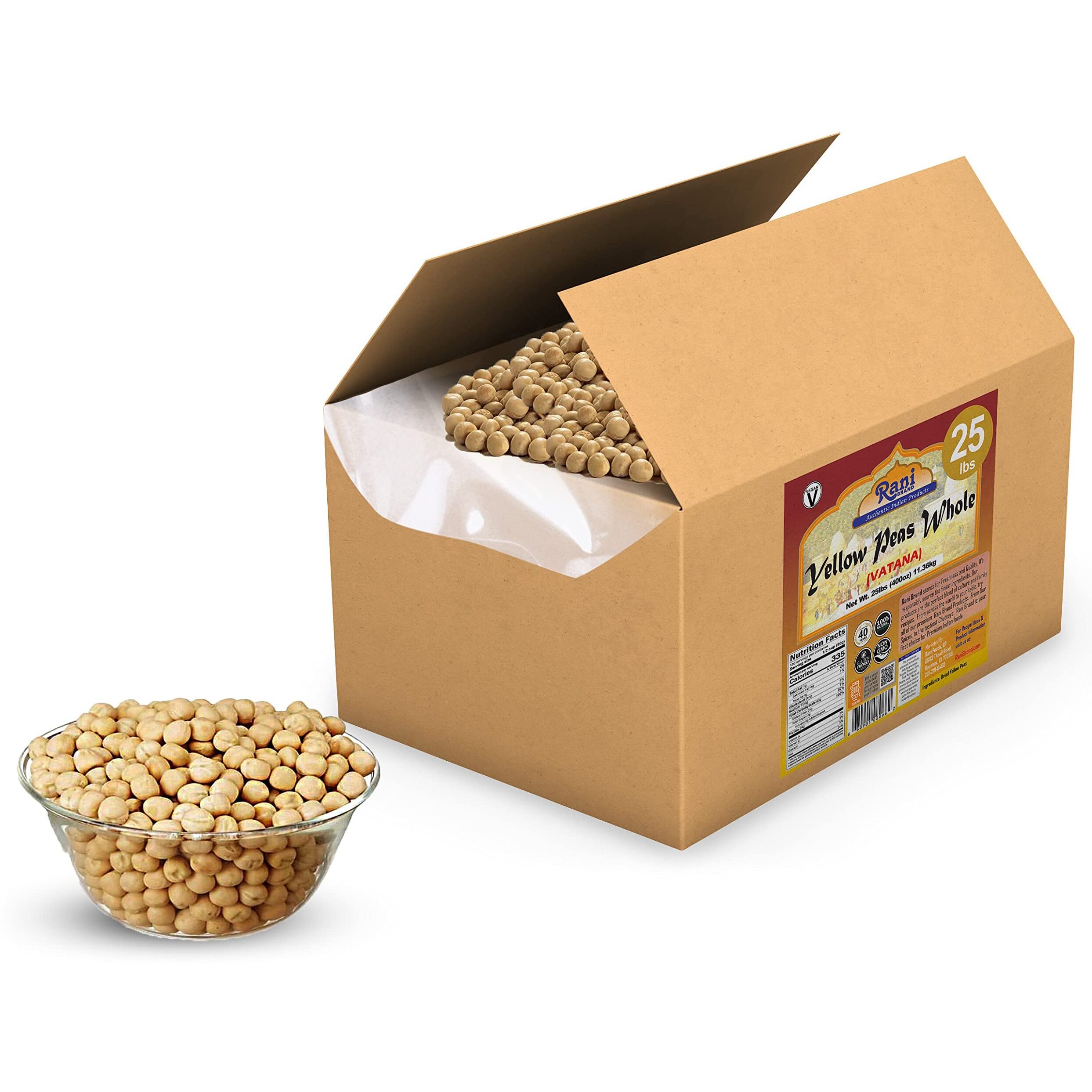 Rani Yellow Peas Whole, Dried (Vatana, Matar) 400oz (25lbs) 11.36kg Bulk Box ~ All Natural, Vegan, Gluten Friendly, Product of USA (Size 400oz (25lbs) 11.36kg)