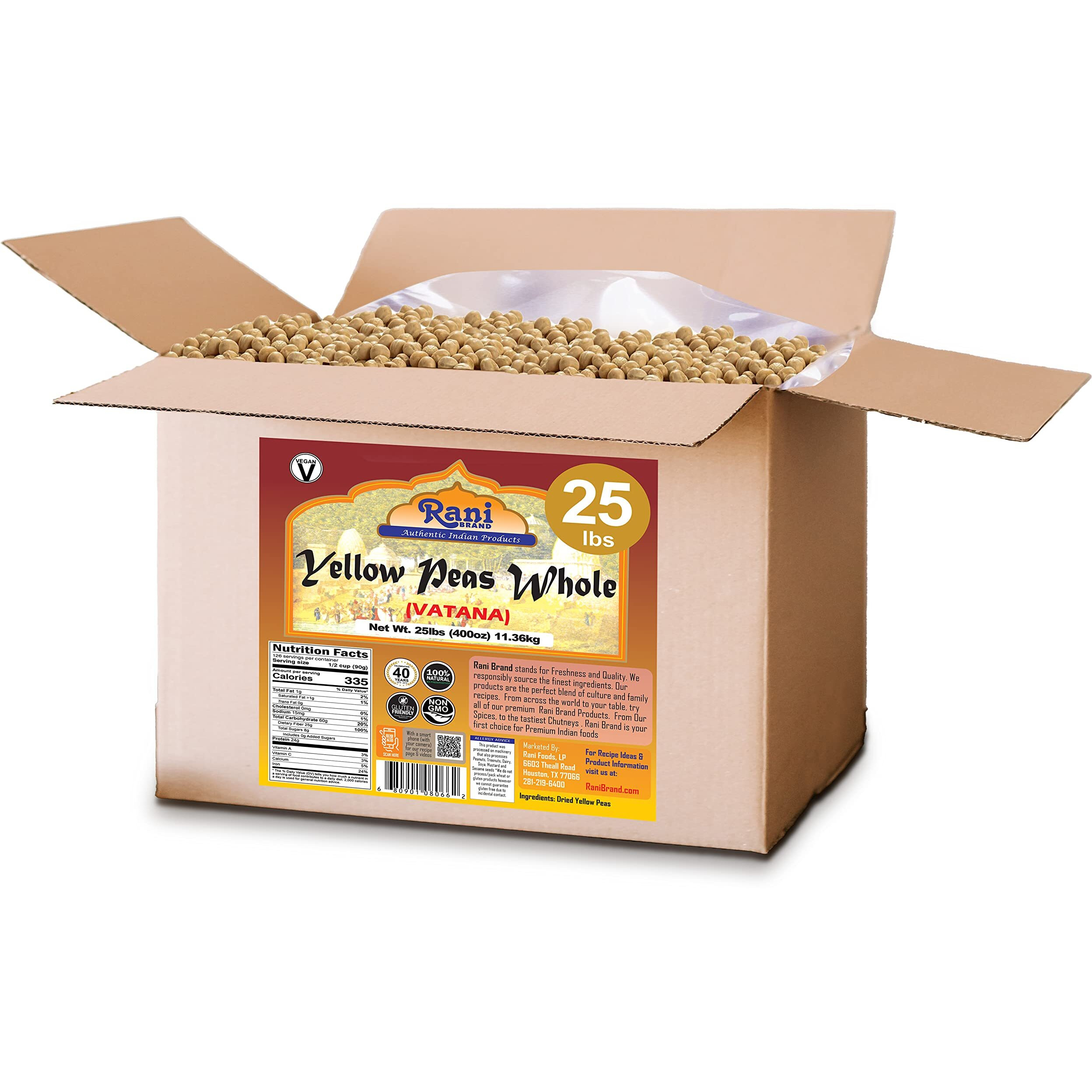 Rani Yellow Peas Whole, Dried (Vatana, Matar) 400oz (25lbs) 11.36kg Bulk Box ~ All Natural, Vegan, Gluten Friendly, Product of USA (Size 400oz (25lbs) 11.36kg)