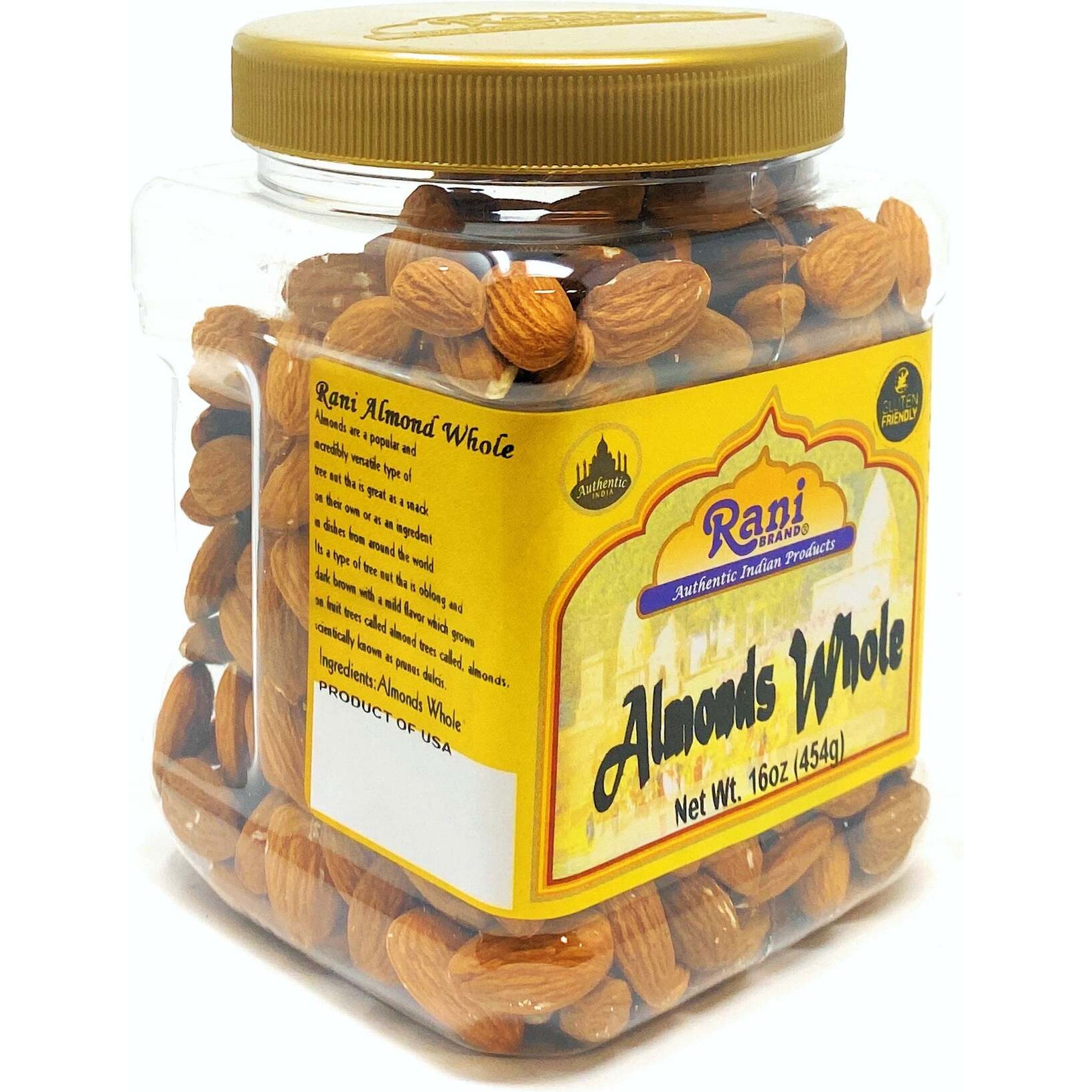 Rani Almonds, Raw Whole With Skin (uncooked, unsalted) 16oz (1lb) 454g PET Jar ~ All Natural, Vegan, Gluten Friendly, Fresh Product of USA ~ California Shelled Almonds