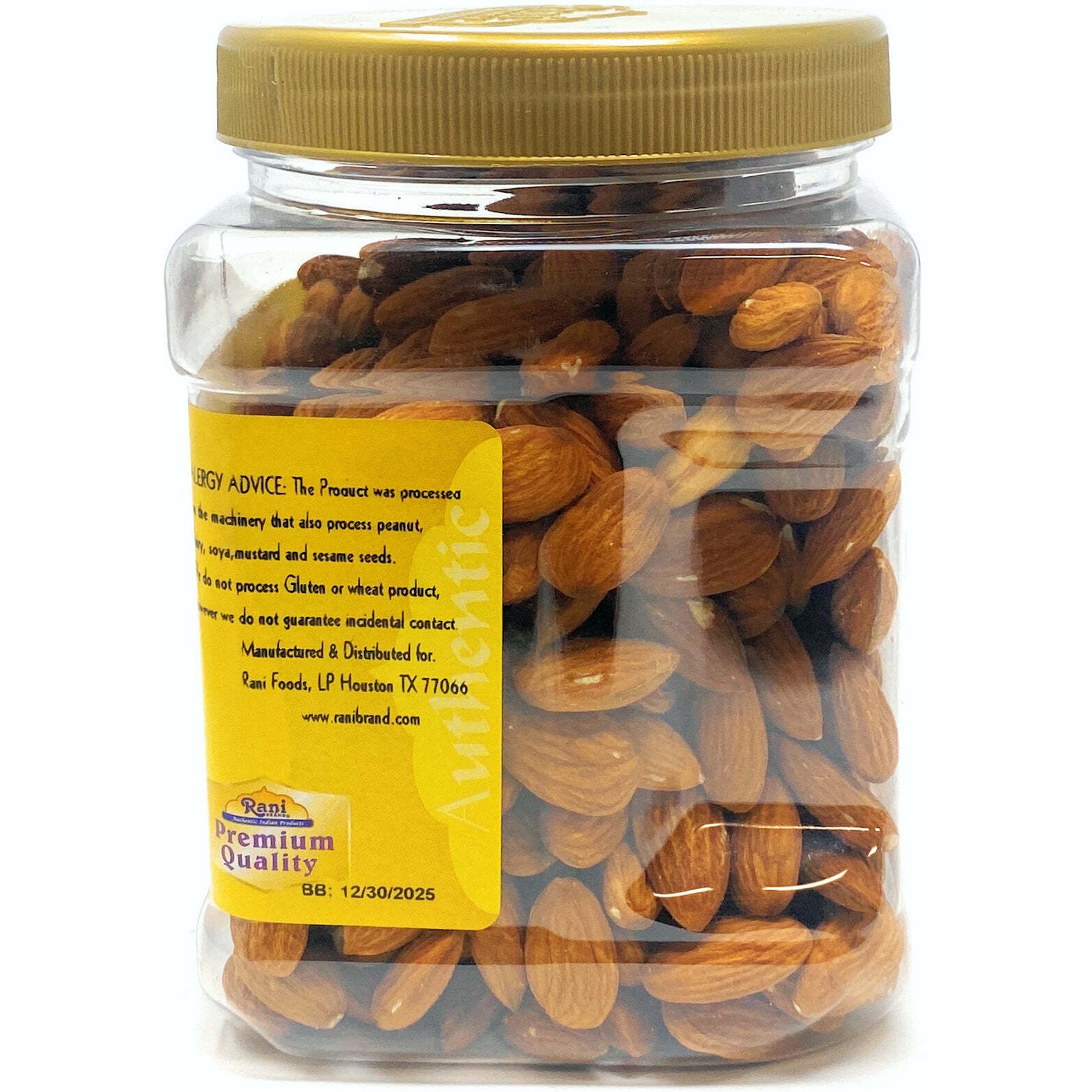 Rani Almonds, Raw Whole With Skin (uncooked, unsalted) 16oz (1lb) 454g PET Jar ~ All Natural, Vegan, Gluten Friendly, Fresh Product of USA ~ California Shelled Almonds