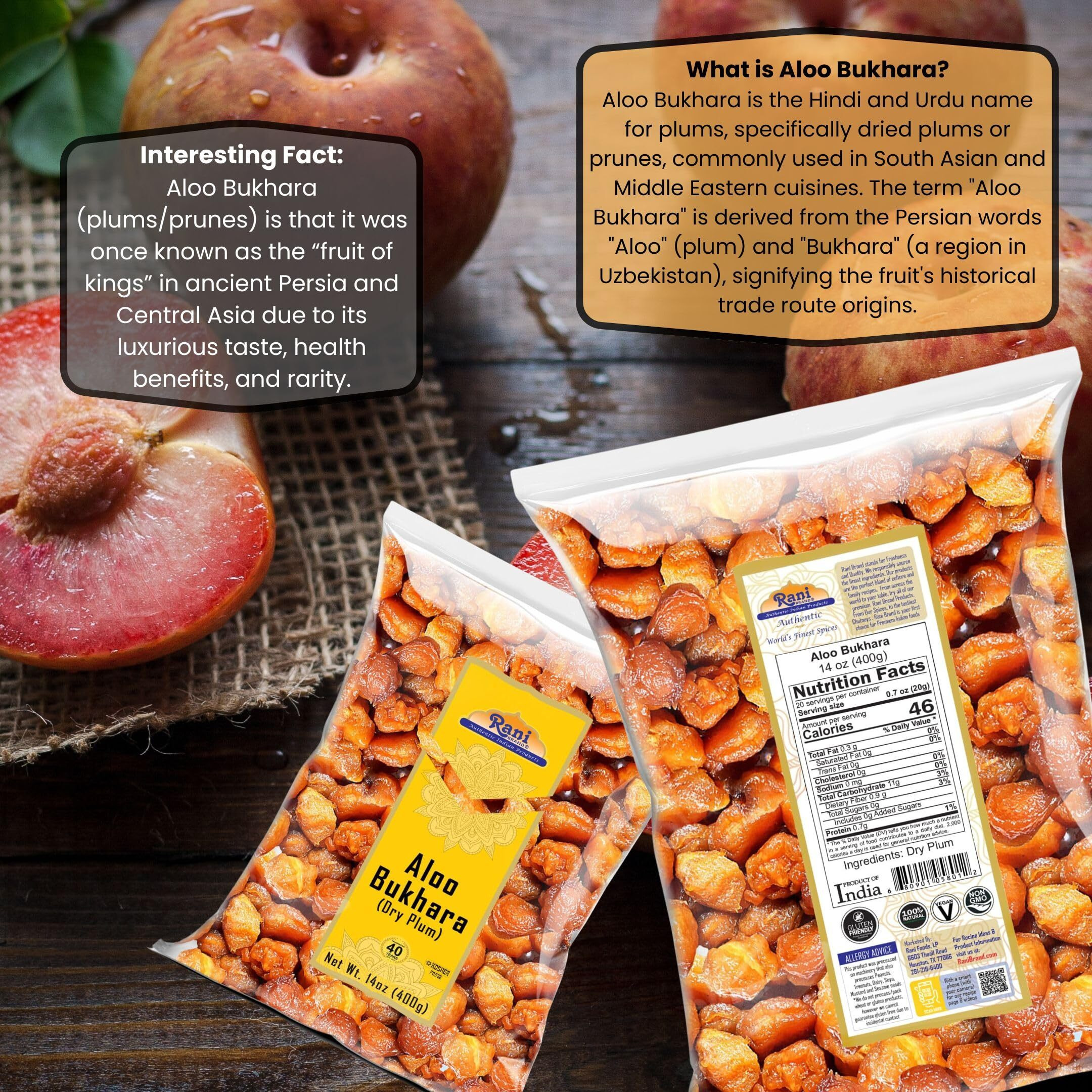 Rani Aloo Bukhara (Dry Plum) 14oz (400g) ~ All Natural, Salt Free, Vegan, Gluten Friendly, NON-GMO, Kosher, Indian Origin