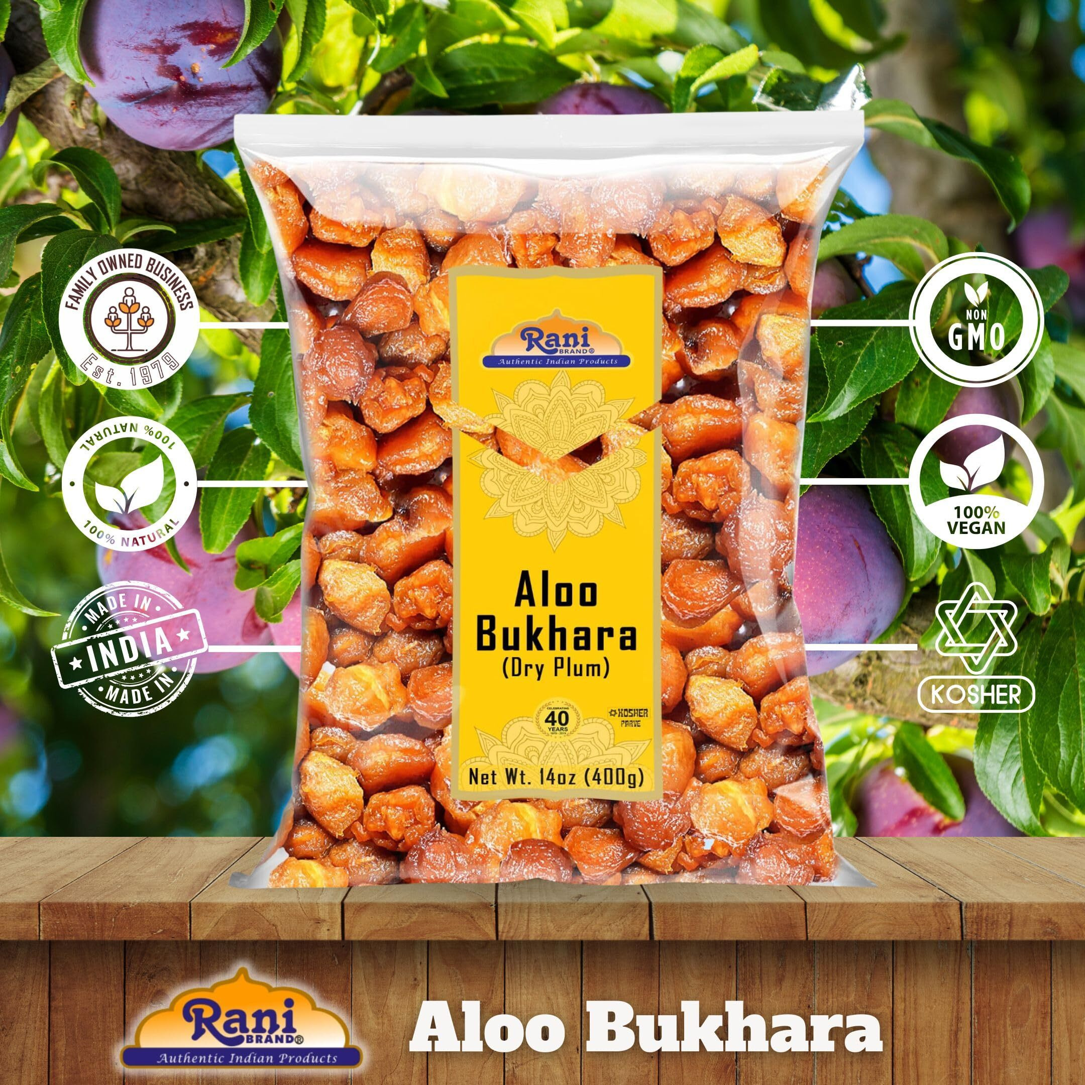 Rani Aloo Bukhara (Dry Plum) 14oz (400g) ~ All Natural, Salt Free, Vegan, Gluten Friendly, NON-GMO, Kosher, Indian Origin