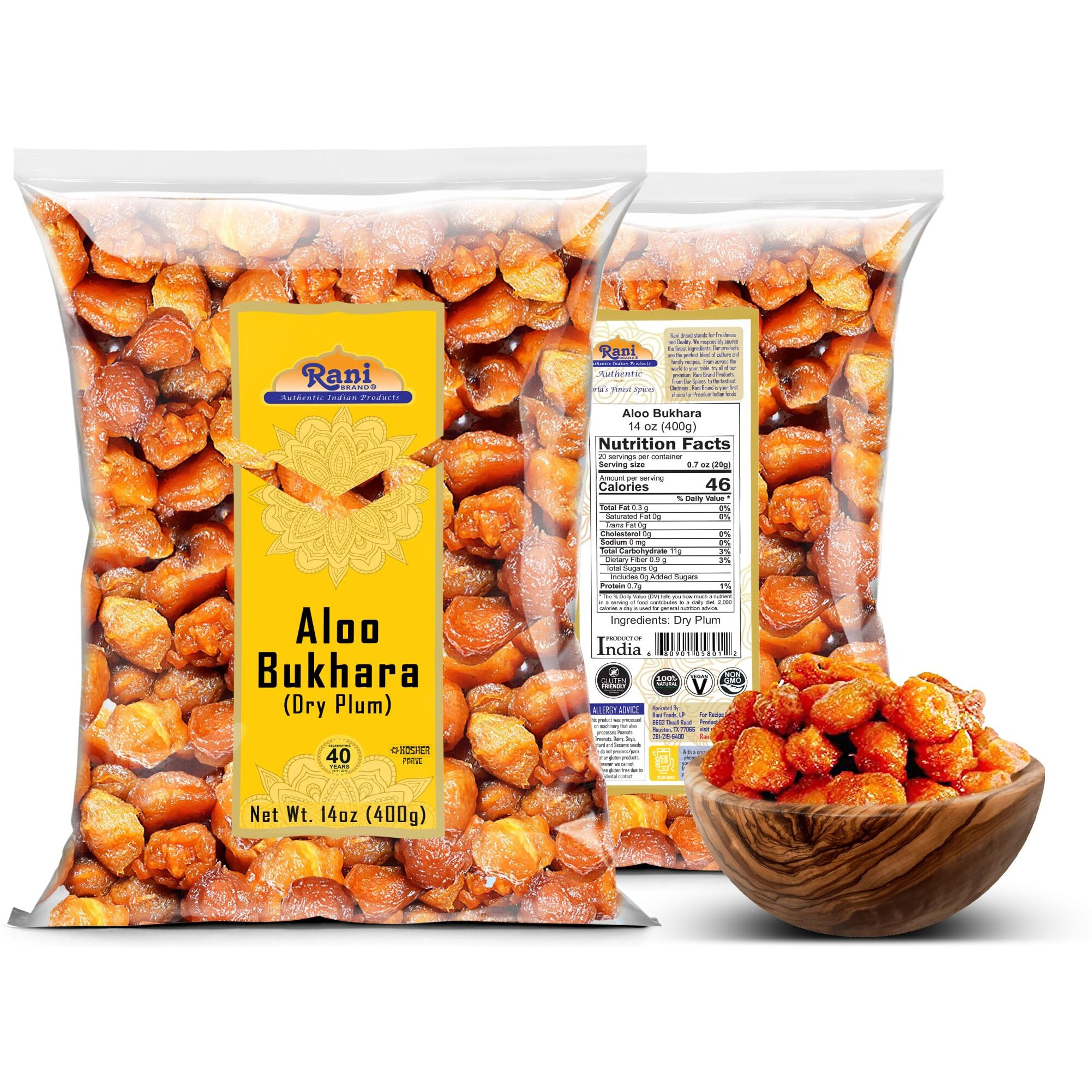 Rani Aloo Bukhara (Dry Plum) 14oz (400g) ~ All Natural, Salt Free, Vegan, Gluten Friendly, NON-GMO, Kosher, Indian Origin