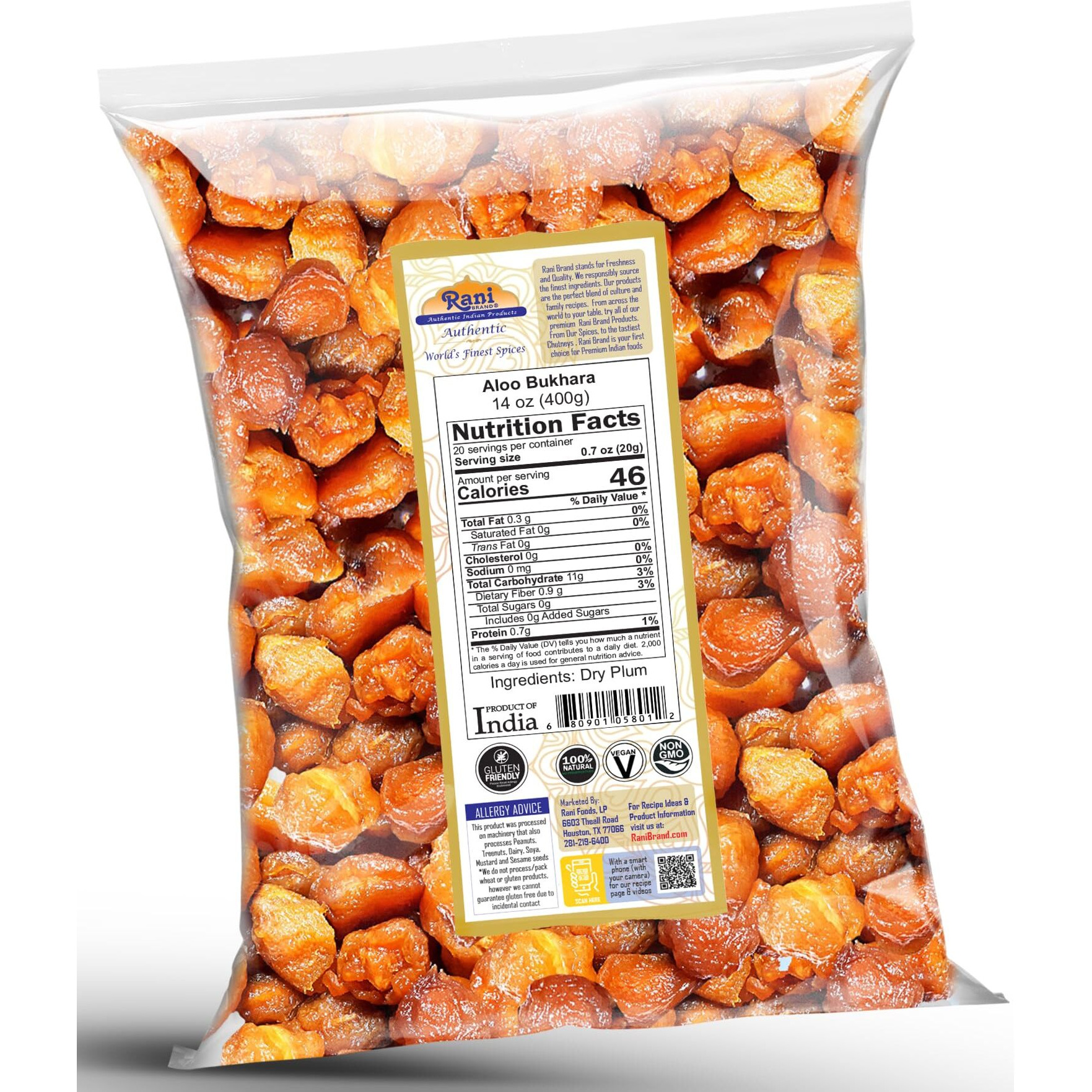 Rani Aloo Bukhara (Dry Plum) 14oz (400g) ~ All Natural, Salt Free, Vegan, Gluten Friendly, NON-GMO, Kosher, Indian Origin