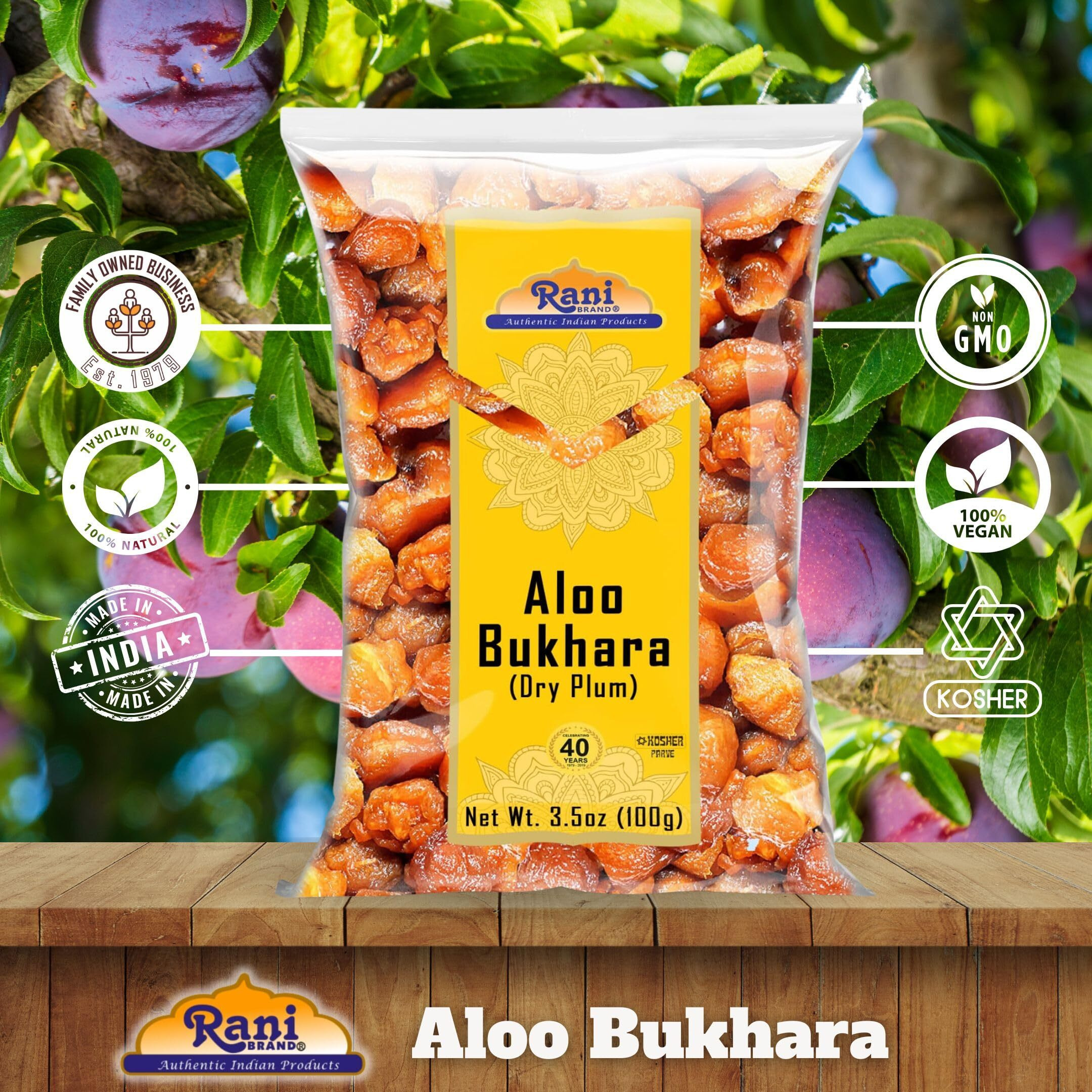 Rani Aloo Bukhara (Dry Plum) 3.5oz (100g) ~ All Natural, Salt Free, Vegan, Gluten Friendly, NON-GMO, Kosher, Indian Origin