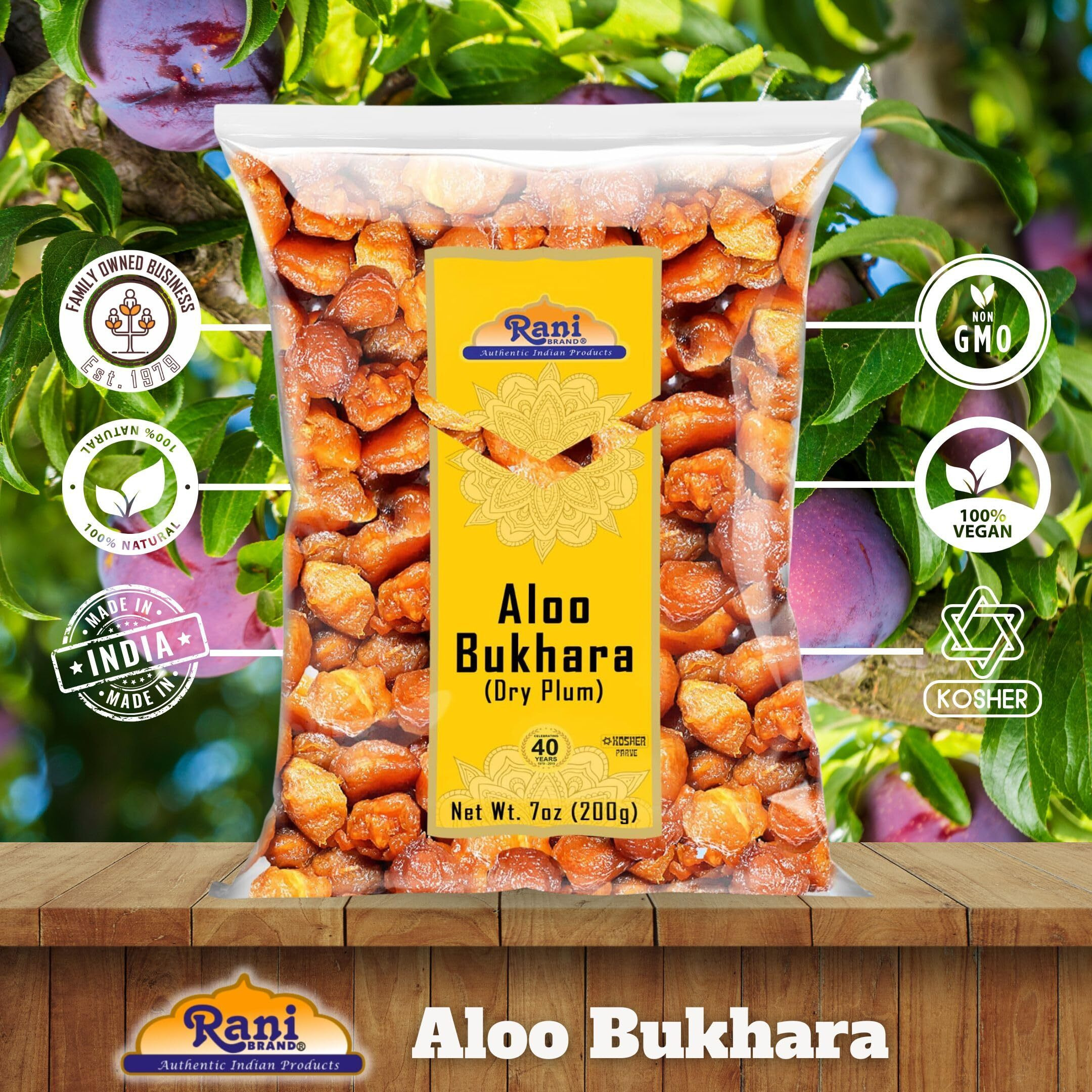 Rani Aloo Bukhara (Dry Plum) 7oz (200g) ~ All Natural, Salt Free, Vegan, Gluten Friendly, NON-GMO, Kosher, Indian Origin
