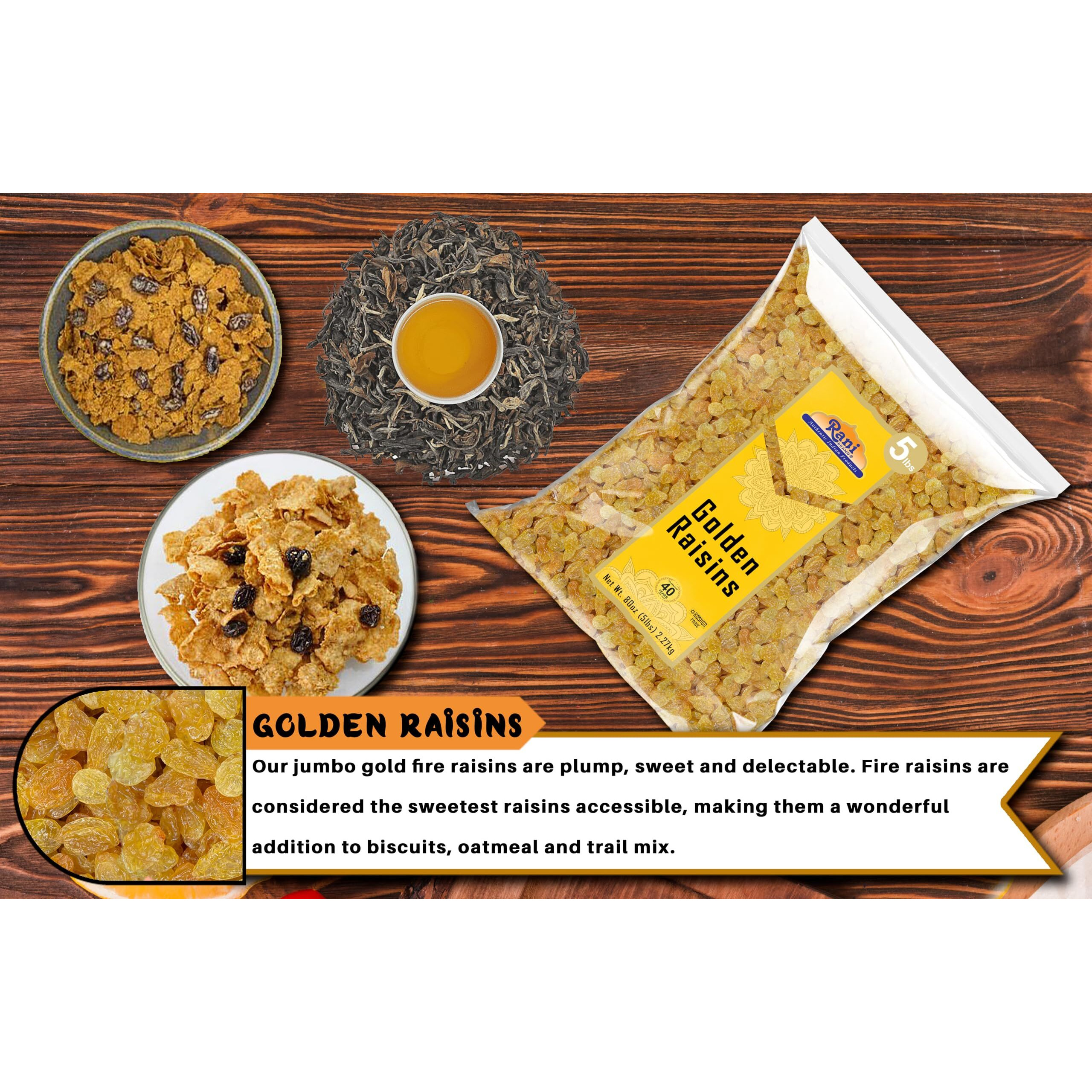 Rani Golden Raisins 80oz (5lbs) 2.27kg Bulk ~ All Natural, Gluten Friendly, NON-GMO, Vegan, Product of USA