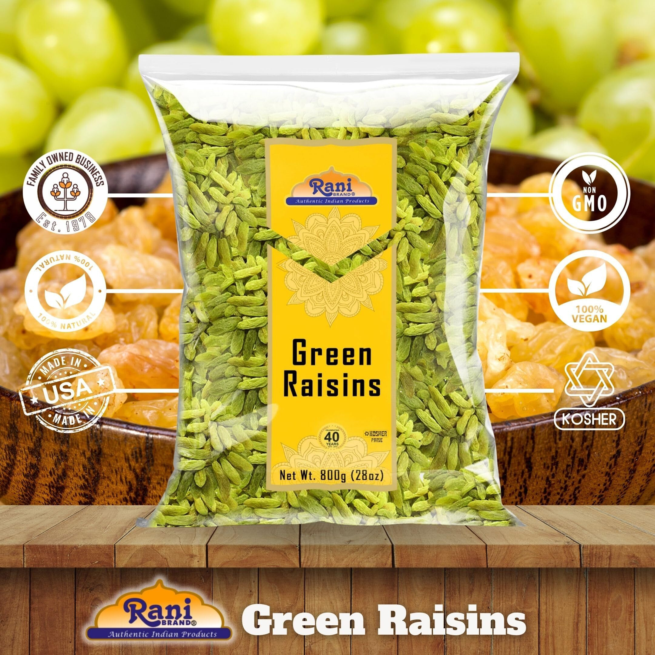 Rani Green Raisins 28oz (800g) ~ All Natural, Gluten Friendly, Non-GMO, Kosher, Vegan, Product of USA