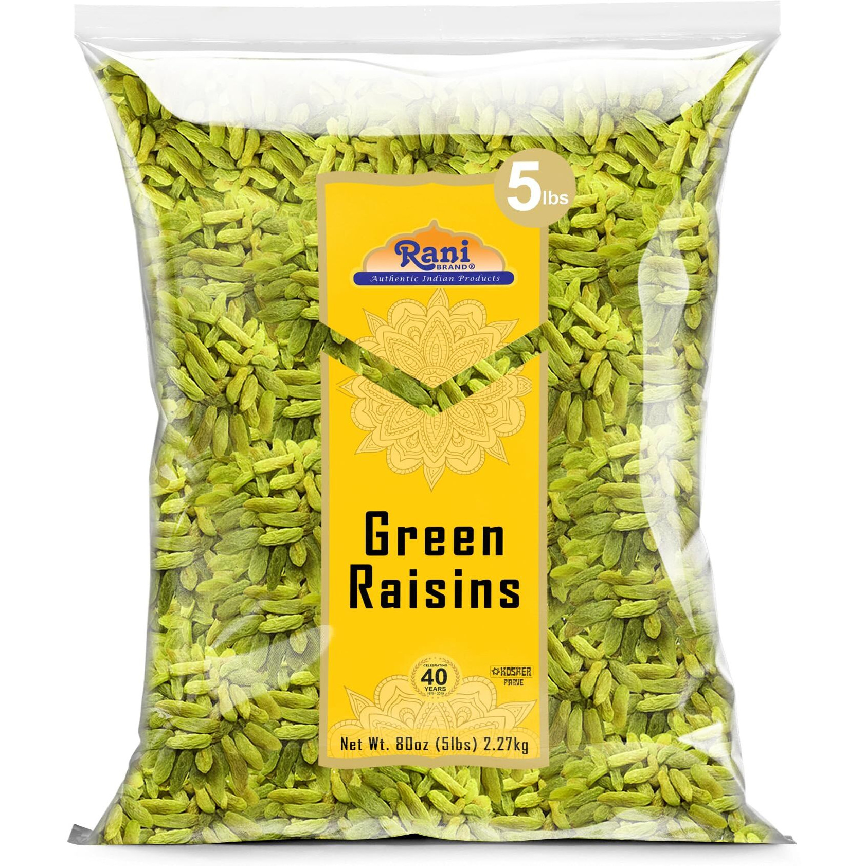 Rani Green Raisins 80oz (5lbs) 2.27kg Bulk ~ All Natural, Gluten Friendly, Non-GMO, Kosher, Vegan, Product of USA