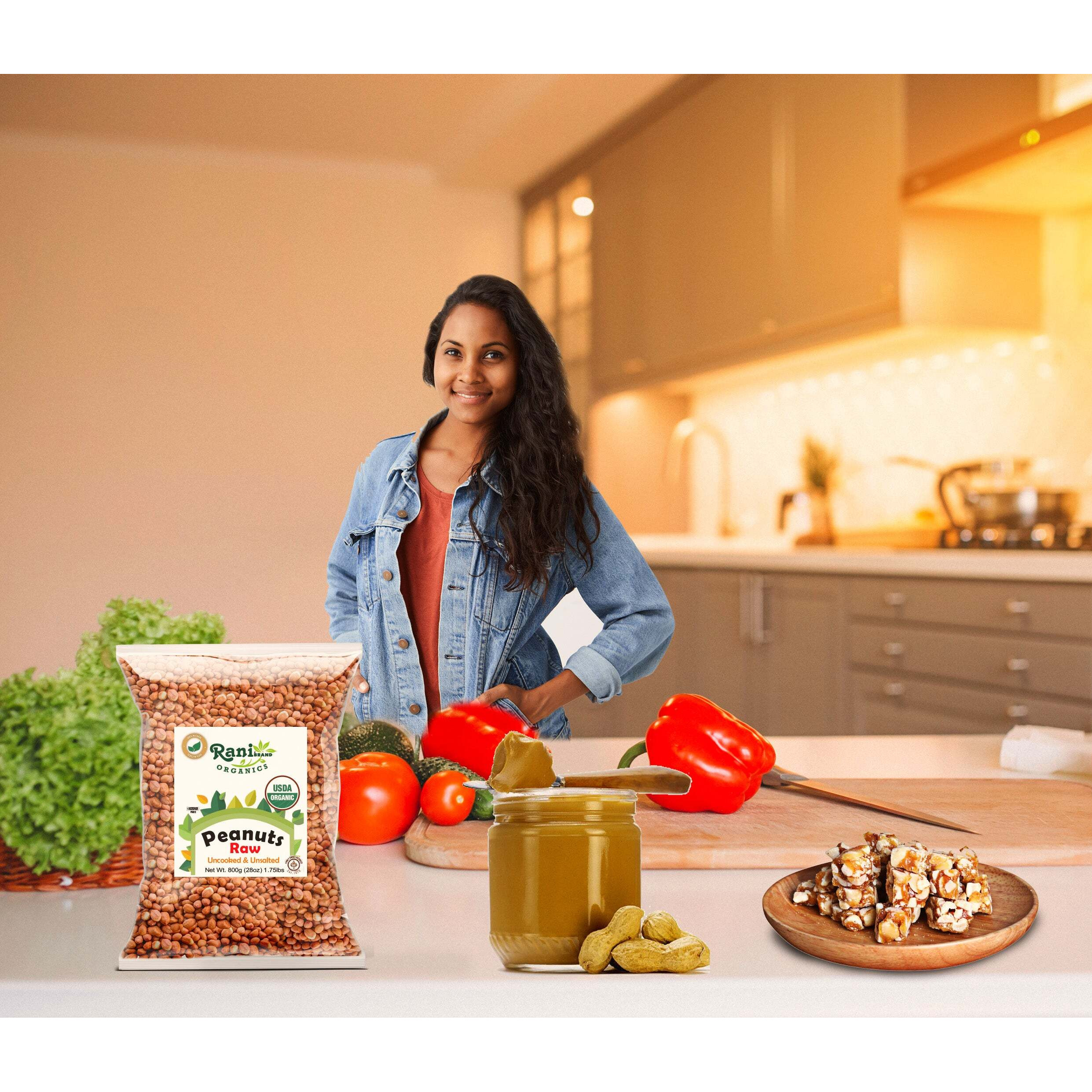 Rani Organic Peanuts, Raw Whole With Skin (uncooked, unsalted) 28oz (800g) ~ All Natural, Vegan, Gluten Friendly, Fresh Product of USA, USDA Certified Organic ~ Spanish Grade Groundnut/Red-skin