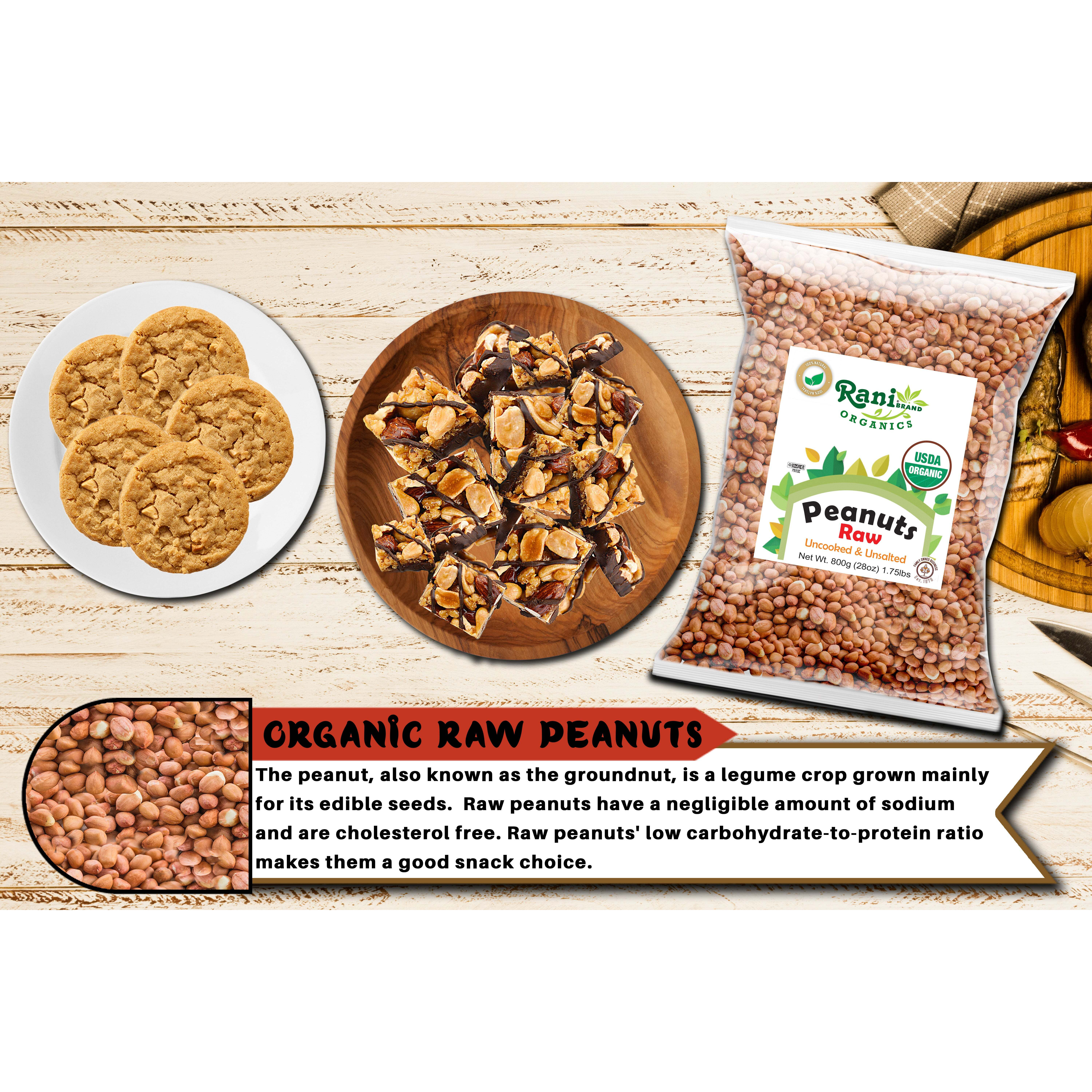 Rani Organic Peanuts, Raw Whole With Skin (uncooked, unsalted) 28oz (800g) ~ All Natural, Vegan, Gluten Friendly, Fresh Product of USA, USDA Certified Organic ~ Spanish Grade Groundnut/Red-skin
