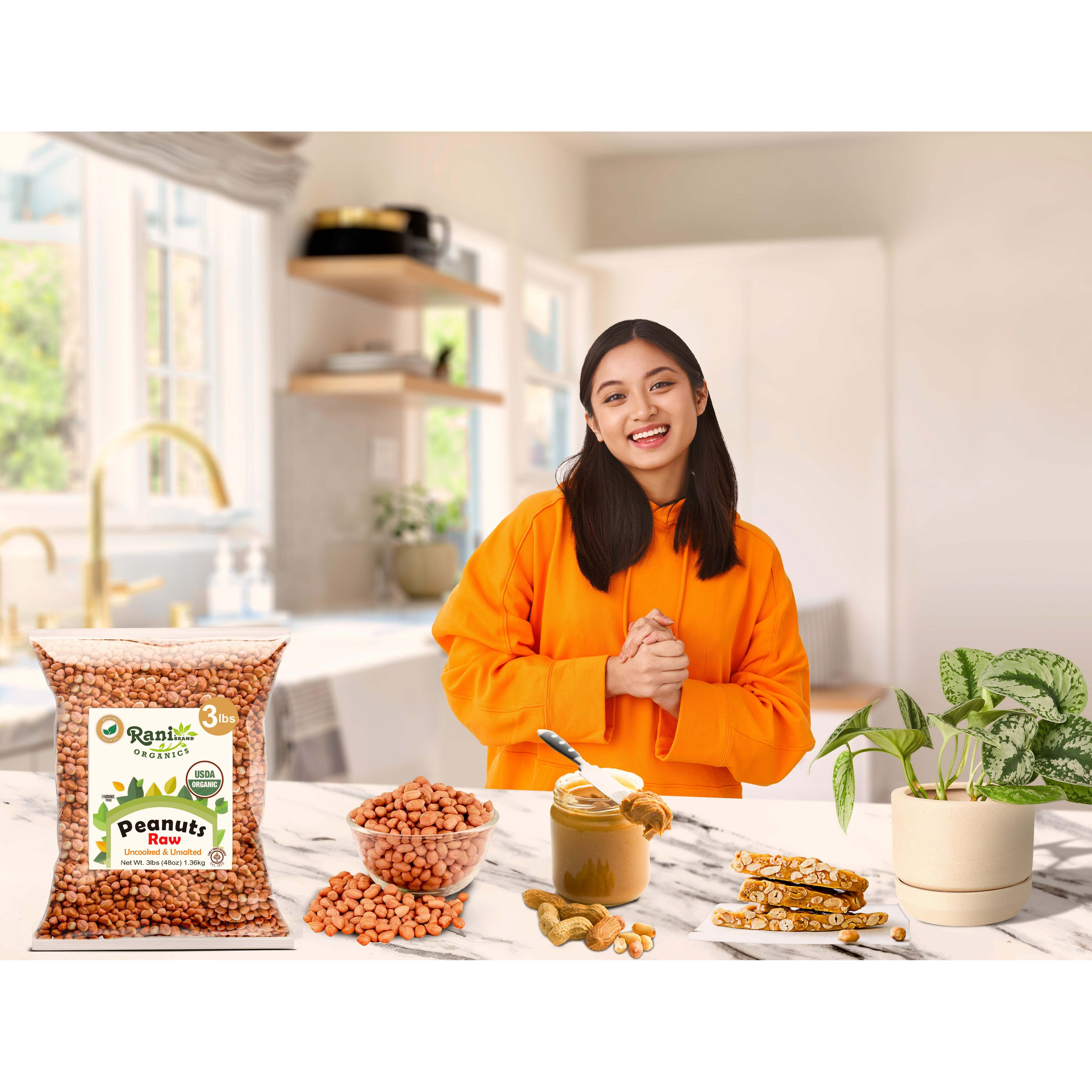 Rani Organic Peanuts, Raw Whole With Skin (uncooked, unsalted) 48oz (3lbs) 1.36kg Bulk ~ All Natural, Vegan, Gluten Friendly, Fresh Product of USA ~ Spanish Grade Groundnut/Red-skin