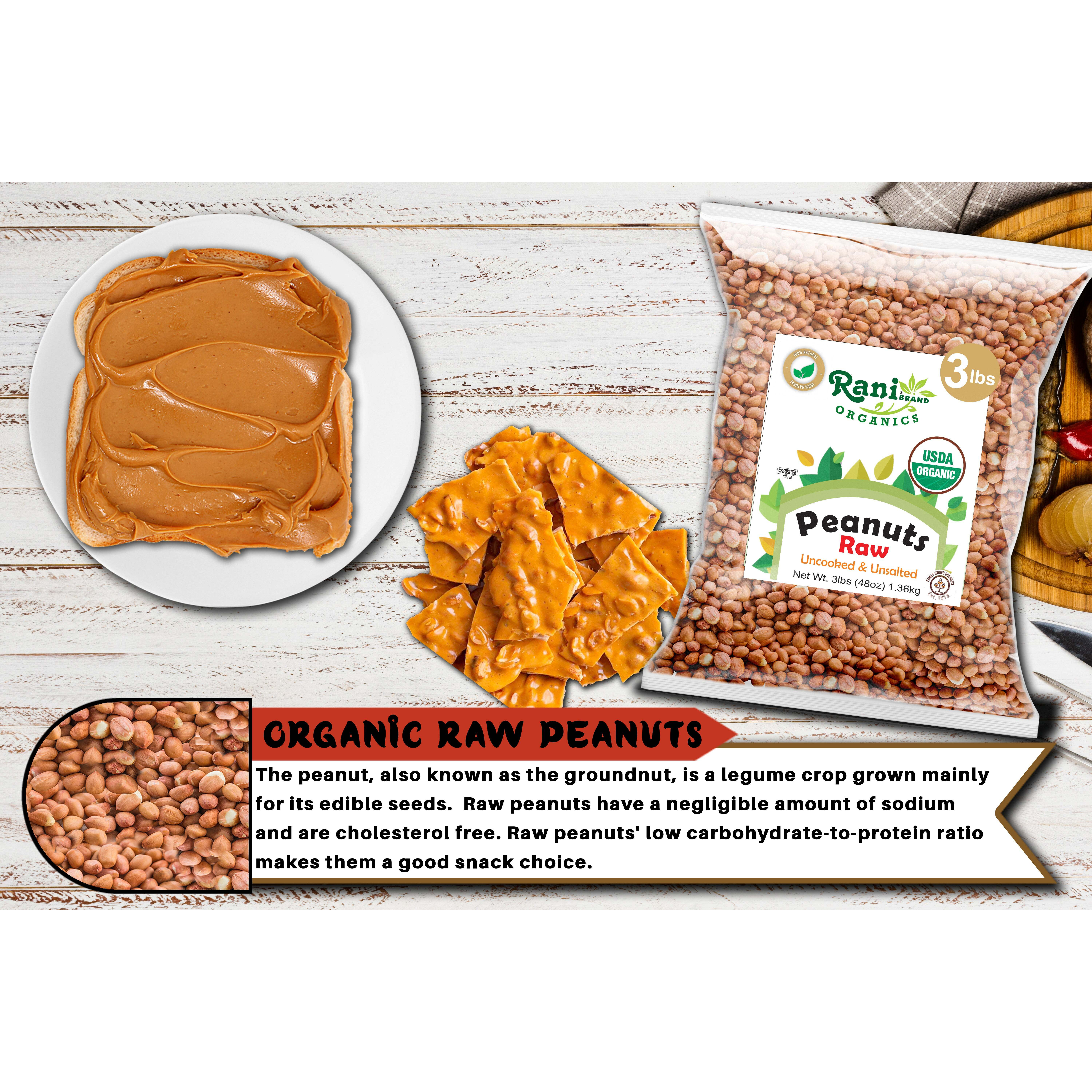 Rani Organic Peanuts, Raw Whole With Skin (uncooked, unsalted) 48oz (3lbs) 1.36kg Bulk ~ All Natural, Vegan, Gluten Friendly, Fresh Product of USA ~ Spanish Grade Groundnut/Red-skin