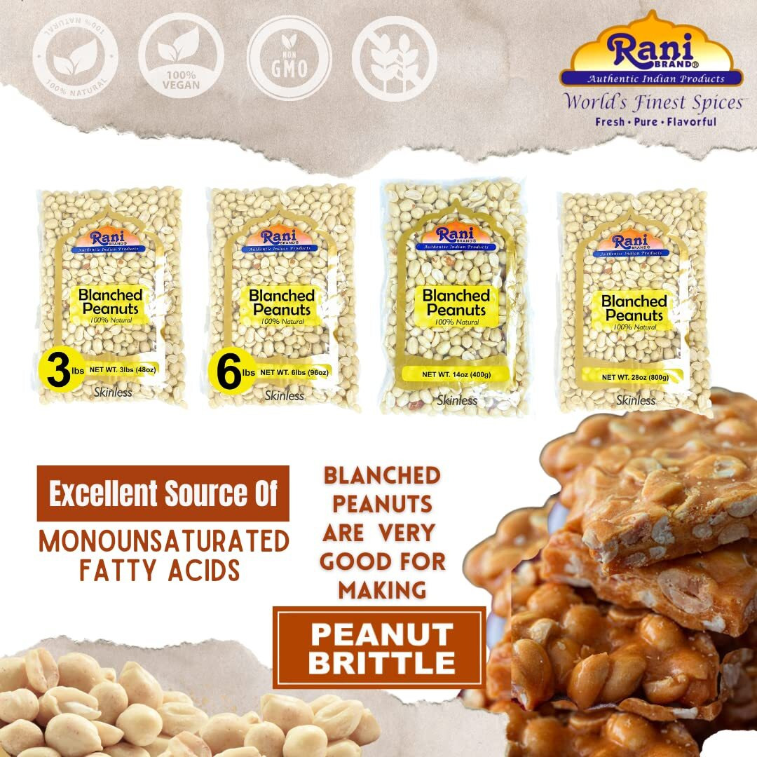 Rani Peanuts Skinless (Blanched, Uncooked) 48oz (3lbs) 1.36kg Bulk ~ All Natural, Vegan, Gluten Friendly, Kosher, Fresh Product of USA ~ Spanish Grade Groundnuts