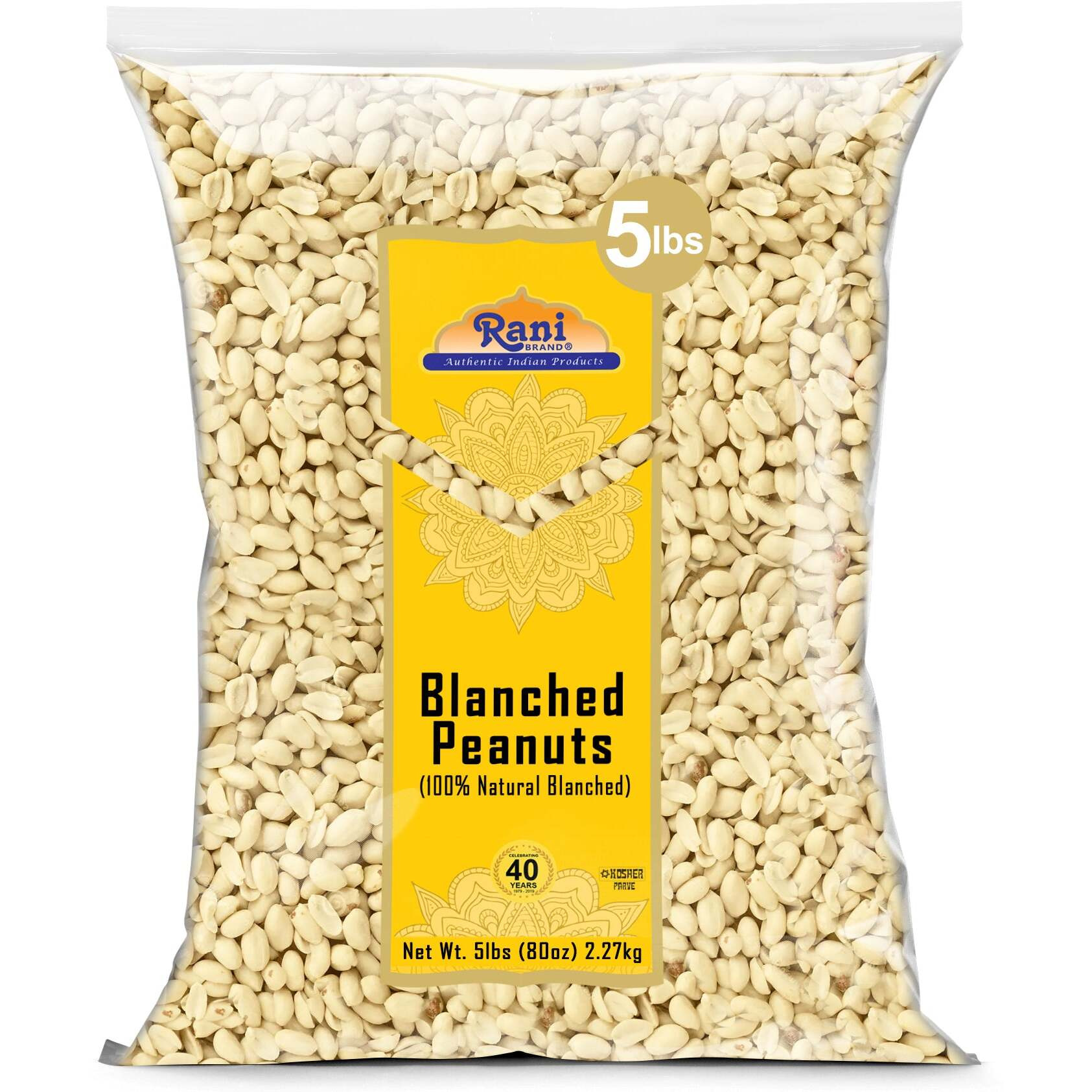 Rani Peanuts Skinless (Blanched, Uncooked) 80oz (5lbs) 2.27kg Bulk ~ All Natural, Vegan, Gluten Friendly, Kosher, Fresh Product of USA ~ Spanish Grade Groundnuts