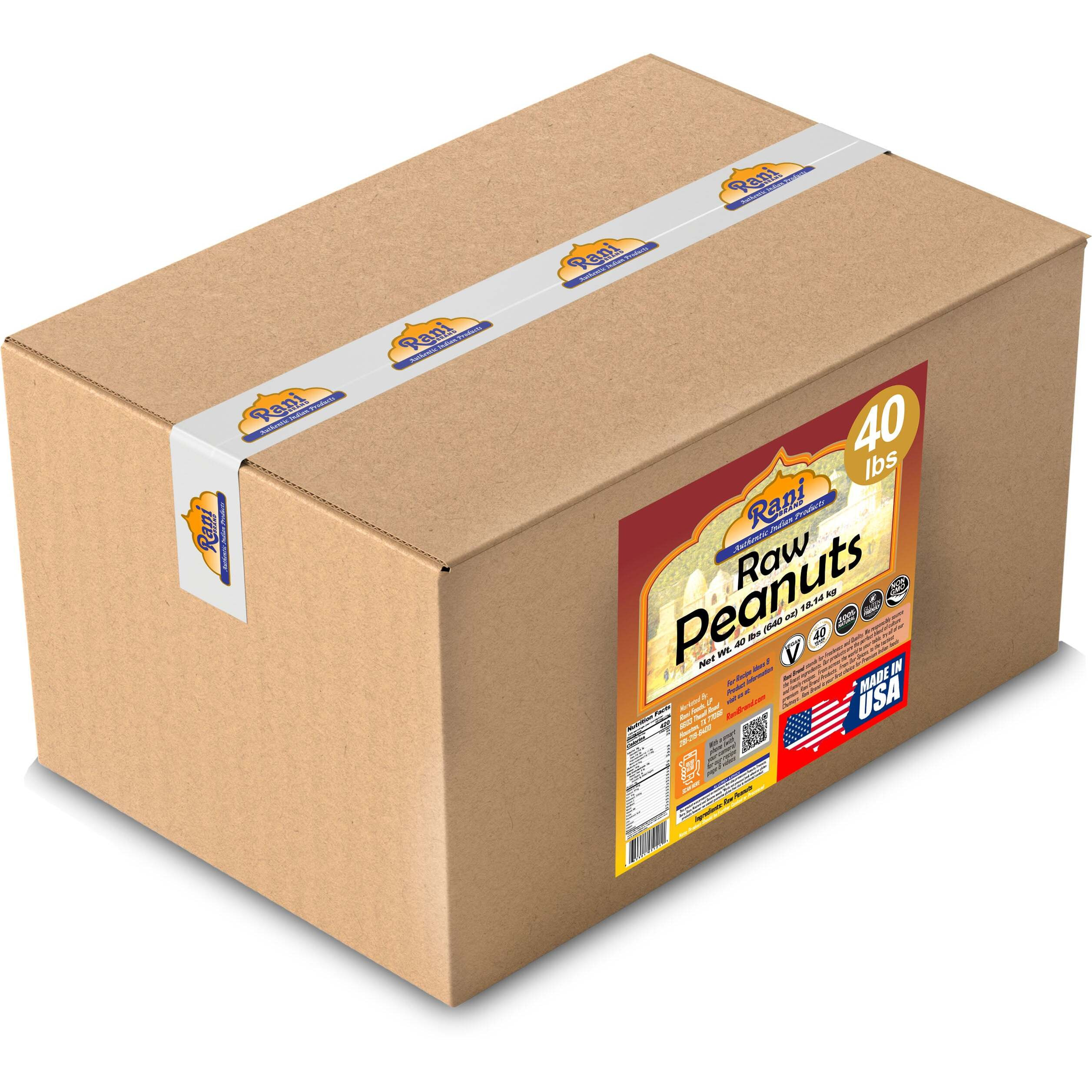 Rani Peanuts, Raw Whole With Skin (uncooked, unsalted) 40lbs (640oz) 18.14kg Bulk Box ~ All Natural, Vegan, Gluten Friendly, Fresh Product of USA ~ Spanish Grade Groundnut/Red-skin