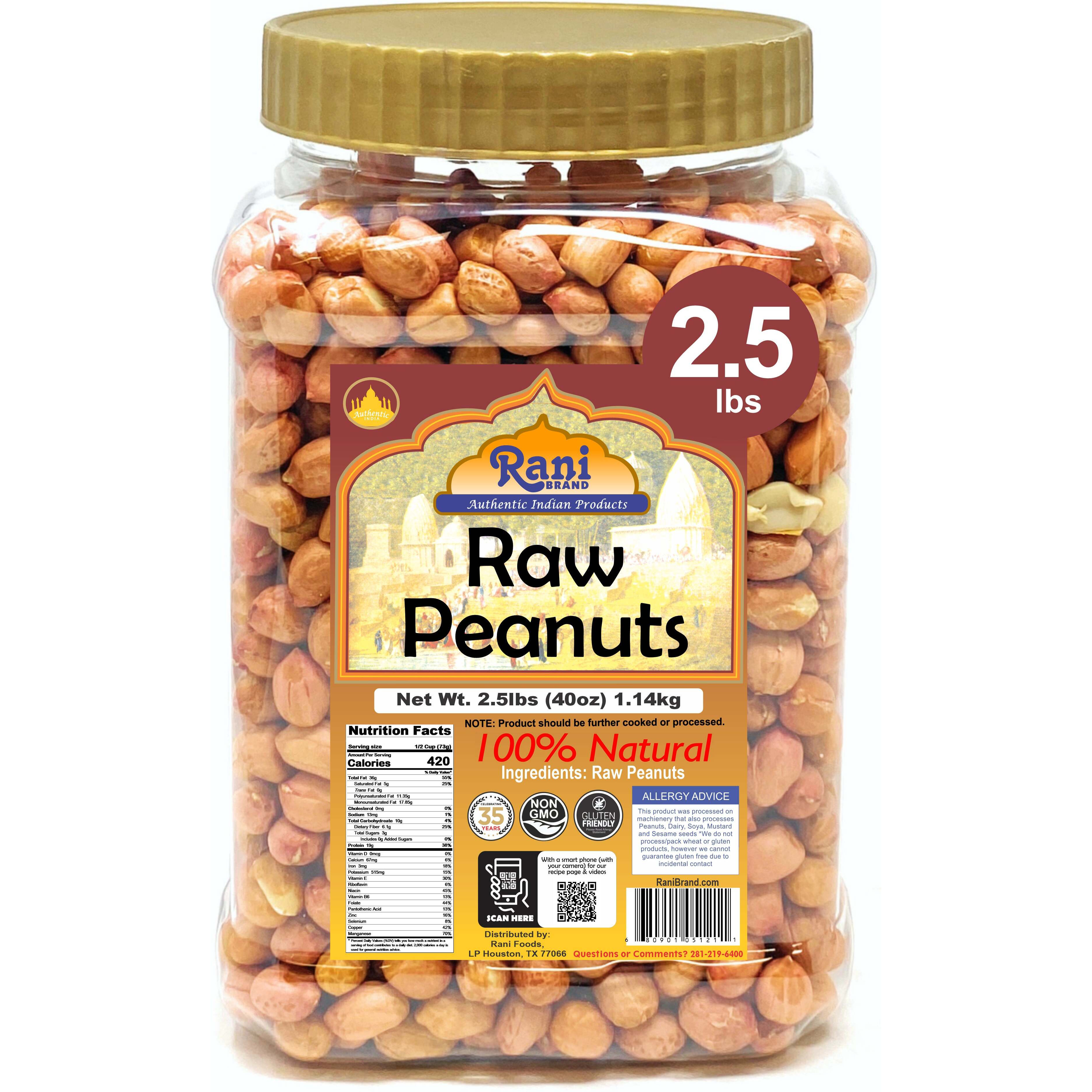 Rani Peanuts, Raw Whole With Skin (uncooked, unsalted) 40oz (2.5lbs) 1.14kg Bulk PET Jar ~ All Natural, Vegan, Gluten Friendly, Fresh Product of USA ~ Spanish Grade Groundnut/Red-skin