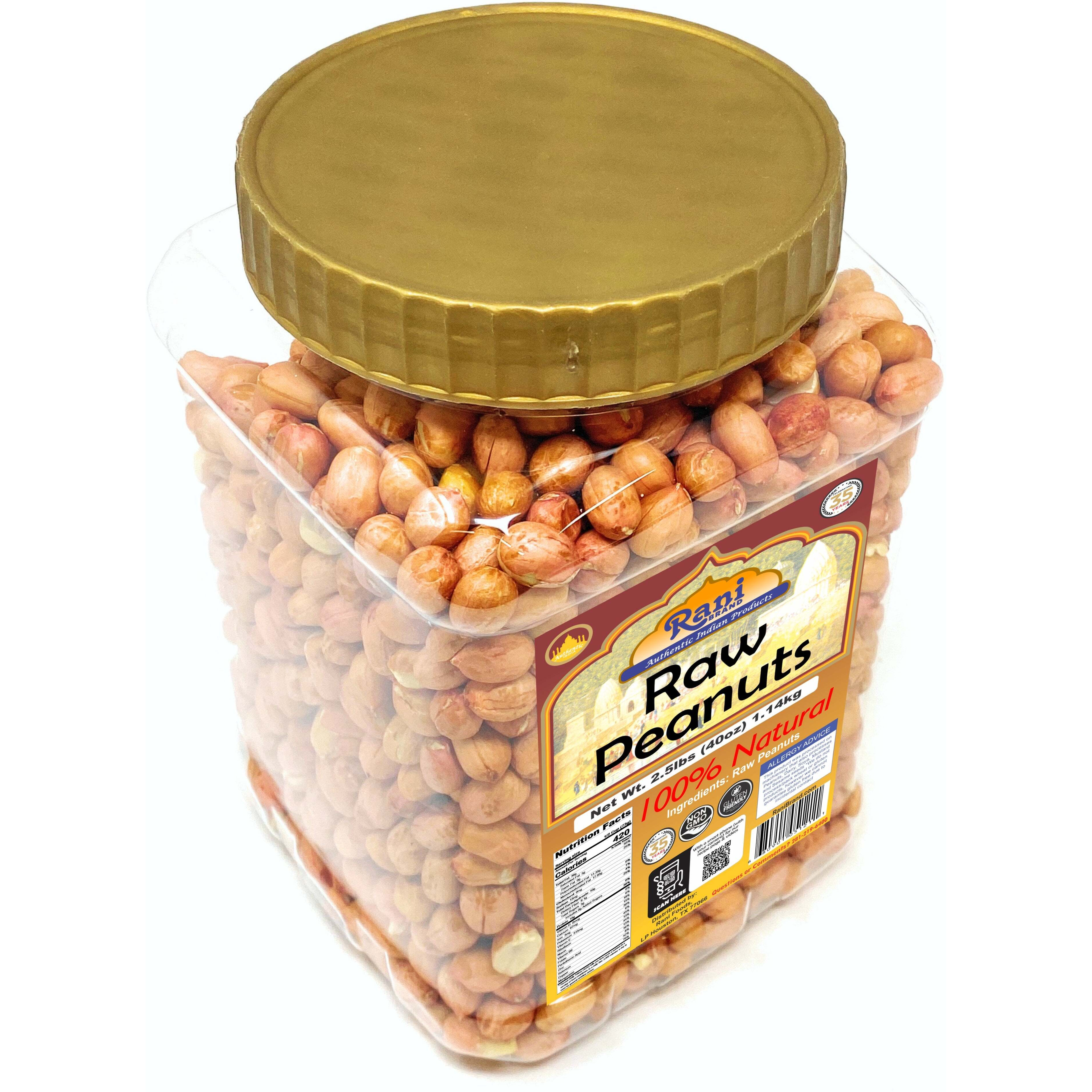 Rani Peanuts, Raw Whole With Skin (uncooked, unsalted) 40oz (2.5lbs) 1.14kg Bulk PET Jar ~ All Natural, Vegan, Gluten Friendly, Fresh Product of USA ~ Spanish Grade Groundnut/Red-skin