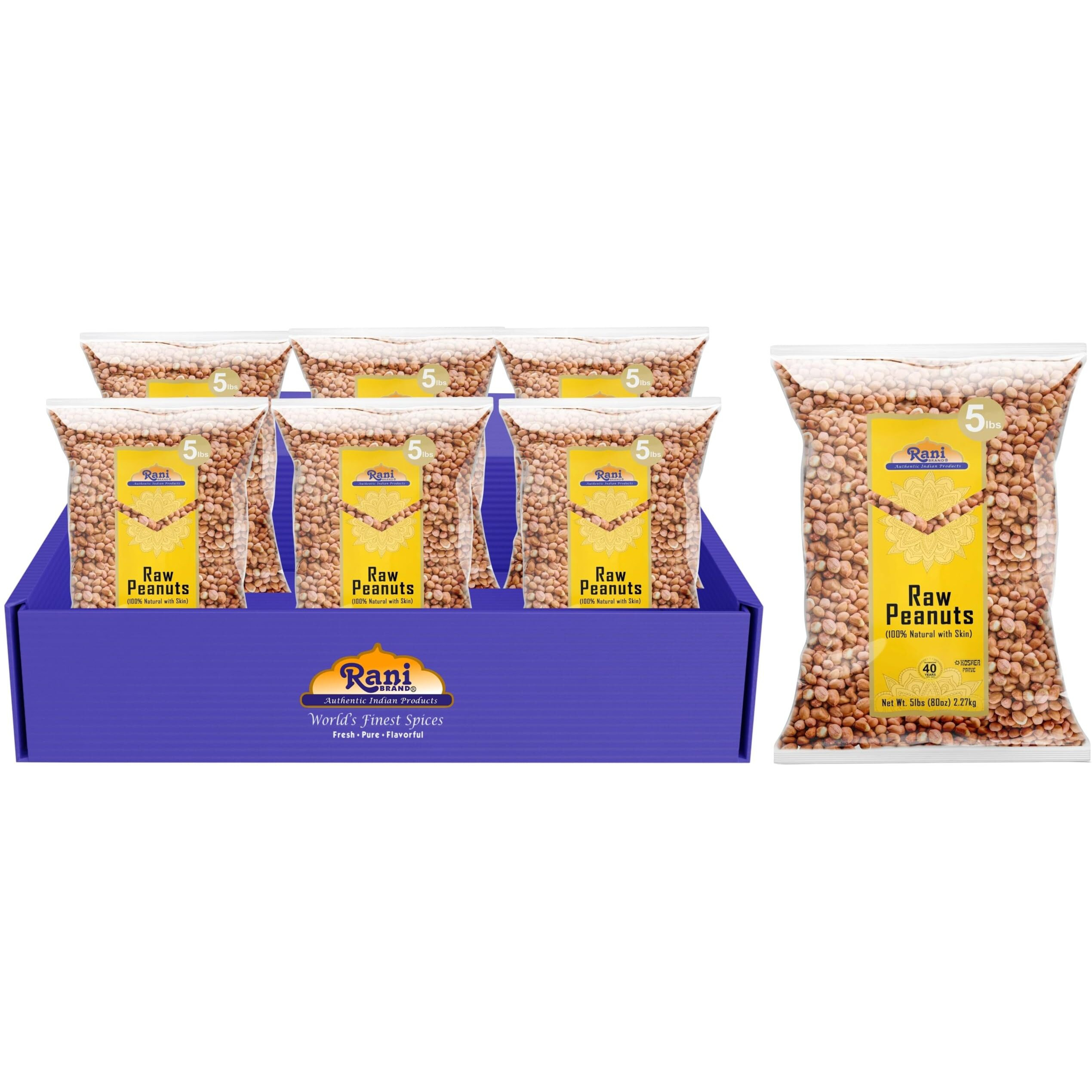 Rani Peanuts, Raw Whole With Skin (uncooked, unsalted) 80oz (5lbs) 2.27kg Bulk ~ All Natural, Vegan, Kosher, Gluten Friendly, Fresh Product of USA ~ Spanish Grade Groundnut/Red-skin