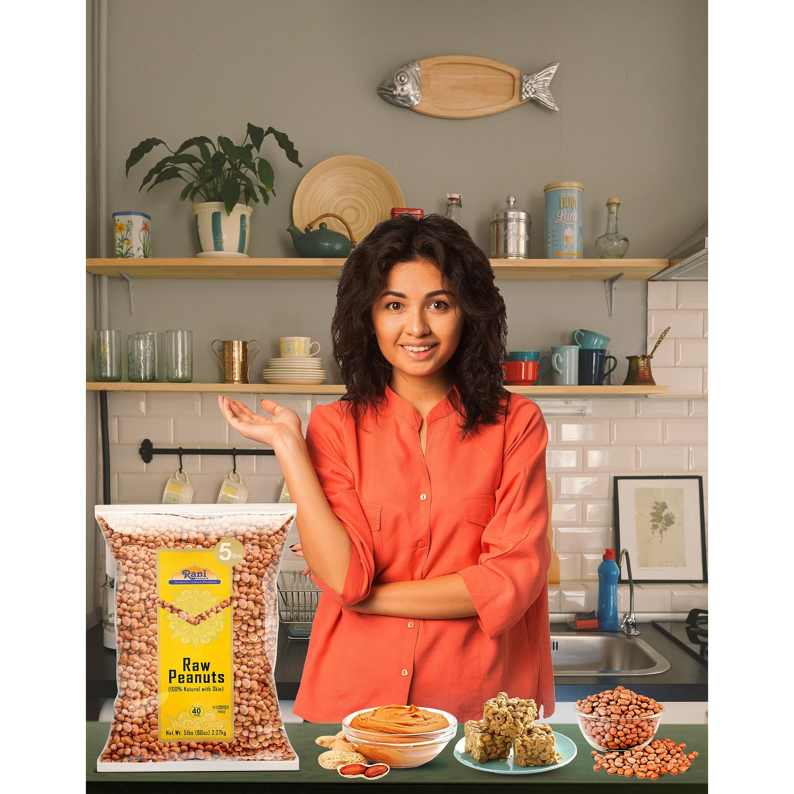 Rani Peanuts, Raw Whole With Skin (uncooked, unsalted) 80oz (5lbs) 2.27kg Bulk ~ All Natural, Vegan, Kosher, Gluten Friendly, Fresh Product of USA ~ Spanish Grade Groundnut/Red-skin