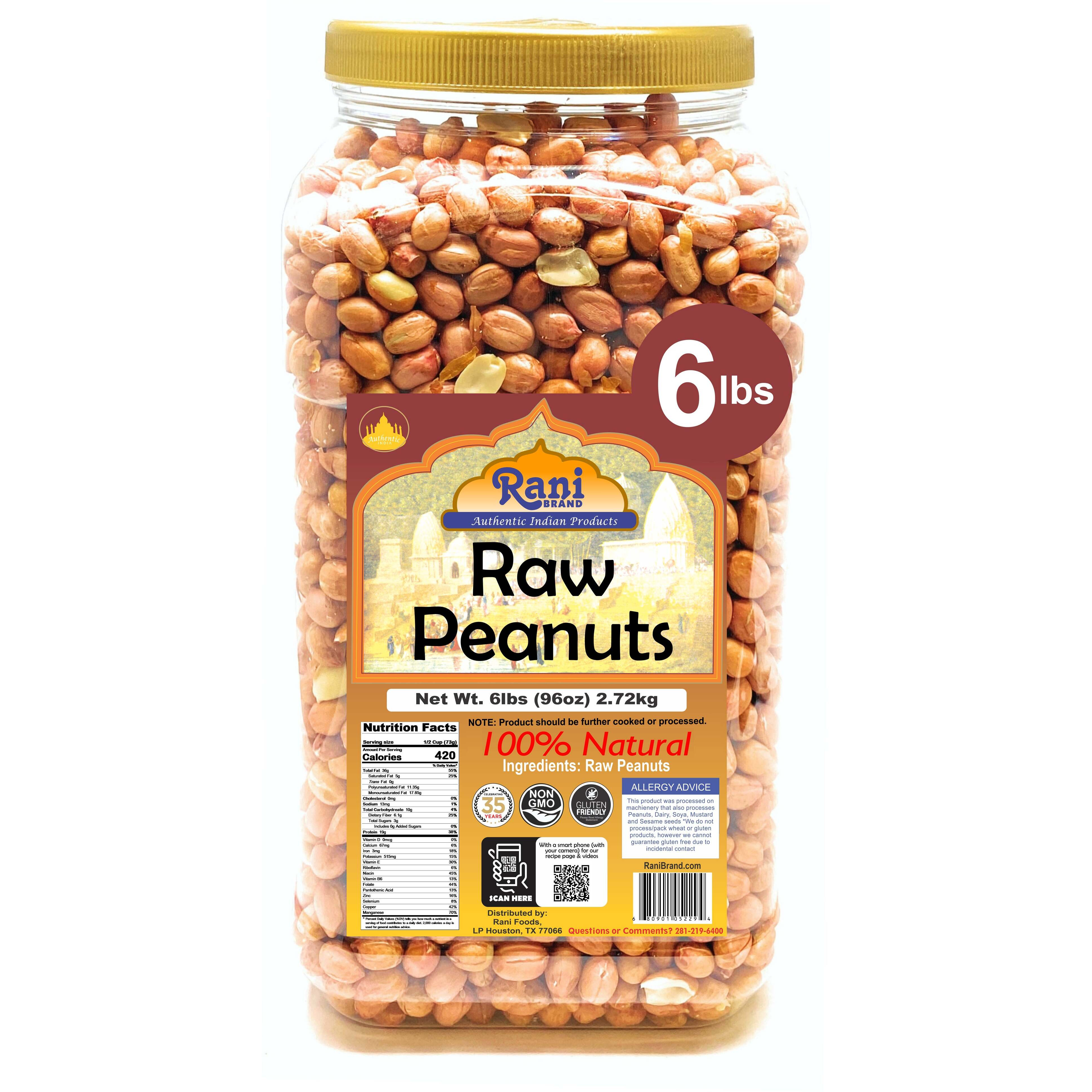 Rani Peanuts, Raw Whole With Skin (uncooked, unsalted) 96oz (6lbs) 2.72kg Bulk PET Jar ~ All Natural, Vegan, Gluten Friendly, Fresh Product of USA ~ Spanish Grade Groundnut/Red-skin
