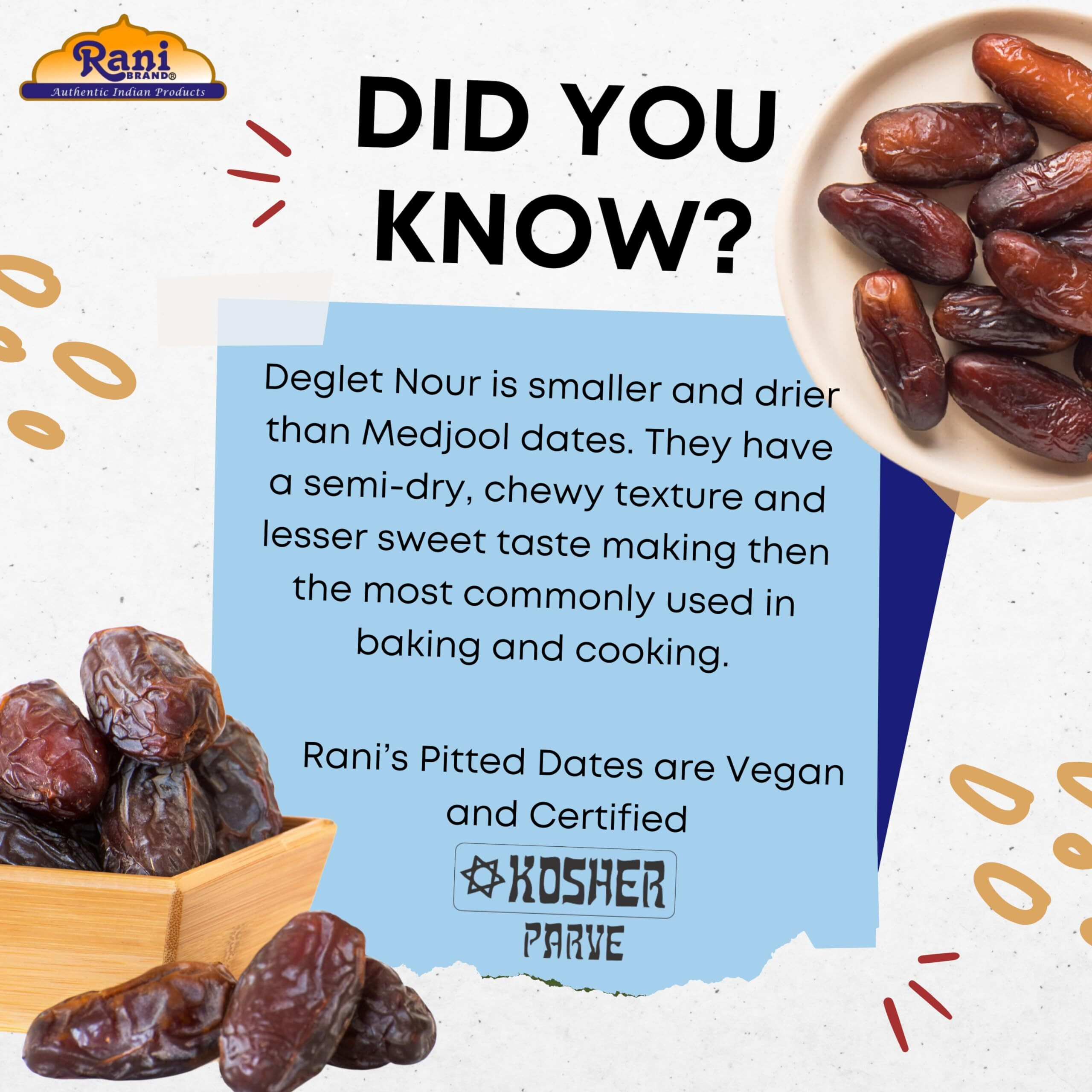 Rani Pitted Dates (Deglet Nour) Raw Dried Fruit 24oz (1.5lbs) 680g ~ All Natural, Fat-free, No added Sugar, Vegan, Gluten Friendly, Non-GMO, Kosher, Product of Tunisia