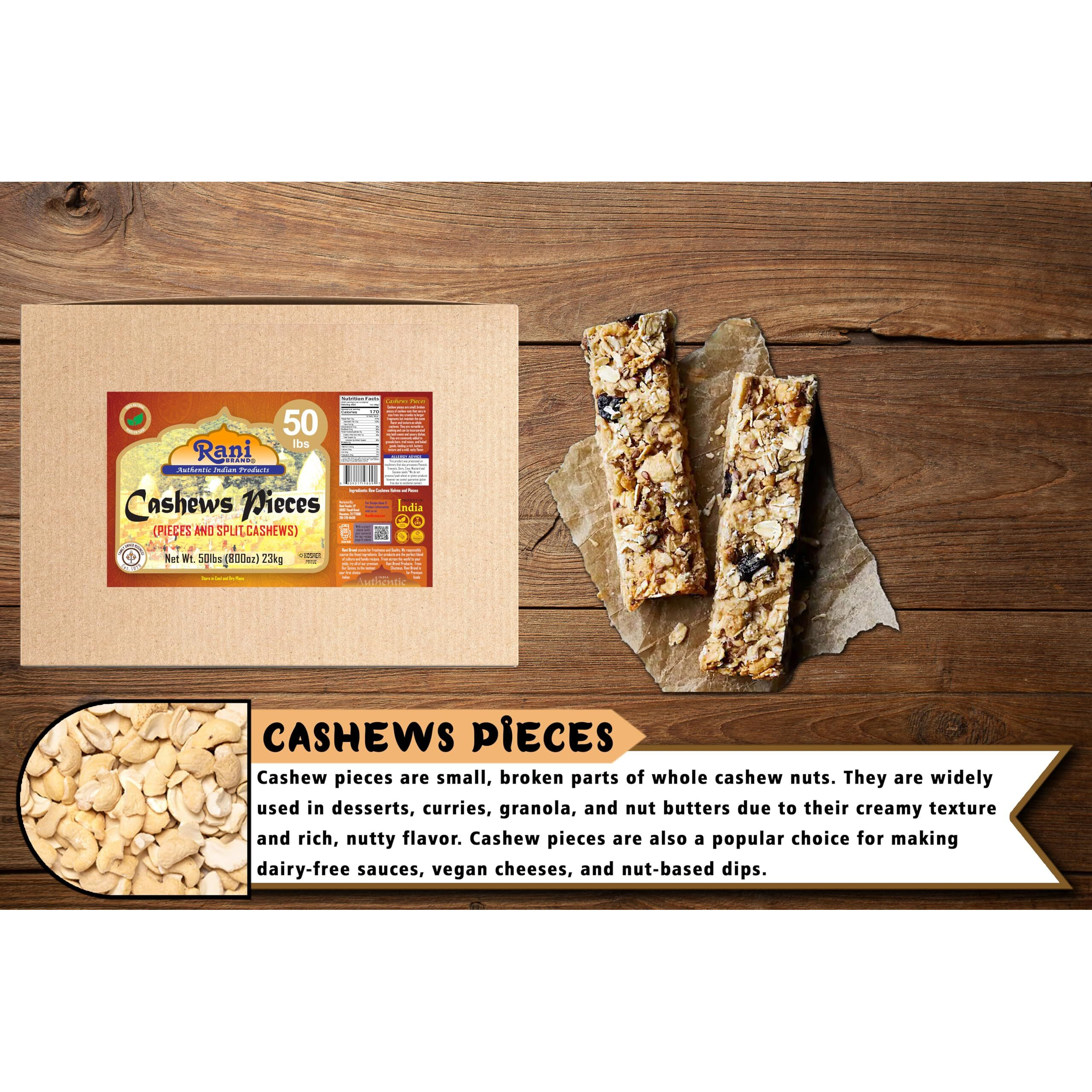 Rani Raw Cashews Halves and Pieces (uncooked, unsalted) 800oz (50lbs) 23kg Vacuum Packed, Bulk Box ~ All Natural, No Preservatives, Vegan, NON-GMO, Kosher, Gluten Friendly