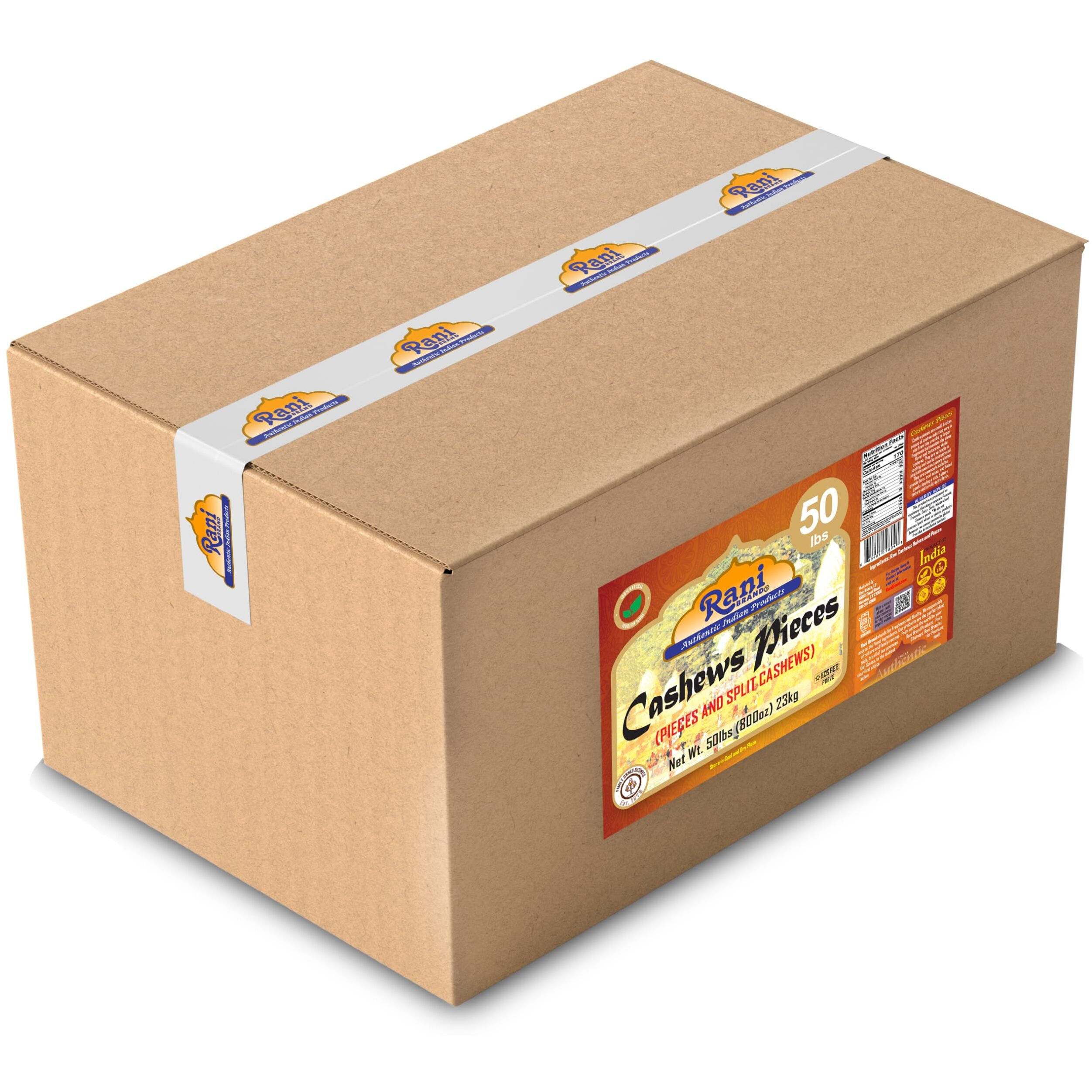 Rani Raw Cashews Halves and Pieces (uncooked, unsalted) 800oz (50lbs) 23kg Vacuum Packed, Bulk Box ~ All Natural, No Preservatives, Vegan, NON-GMO, Kosher, Gluten Friendly