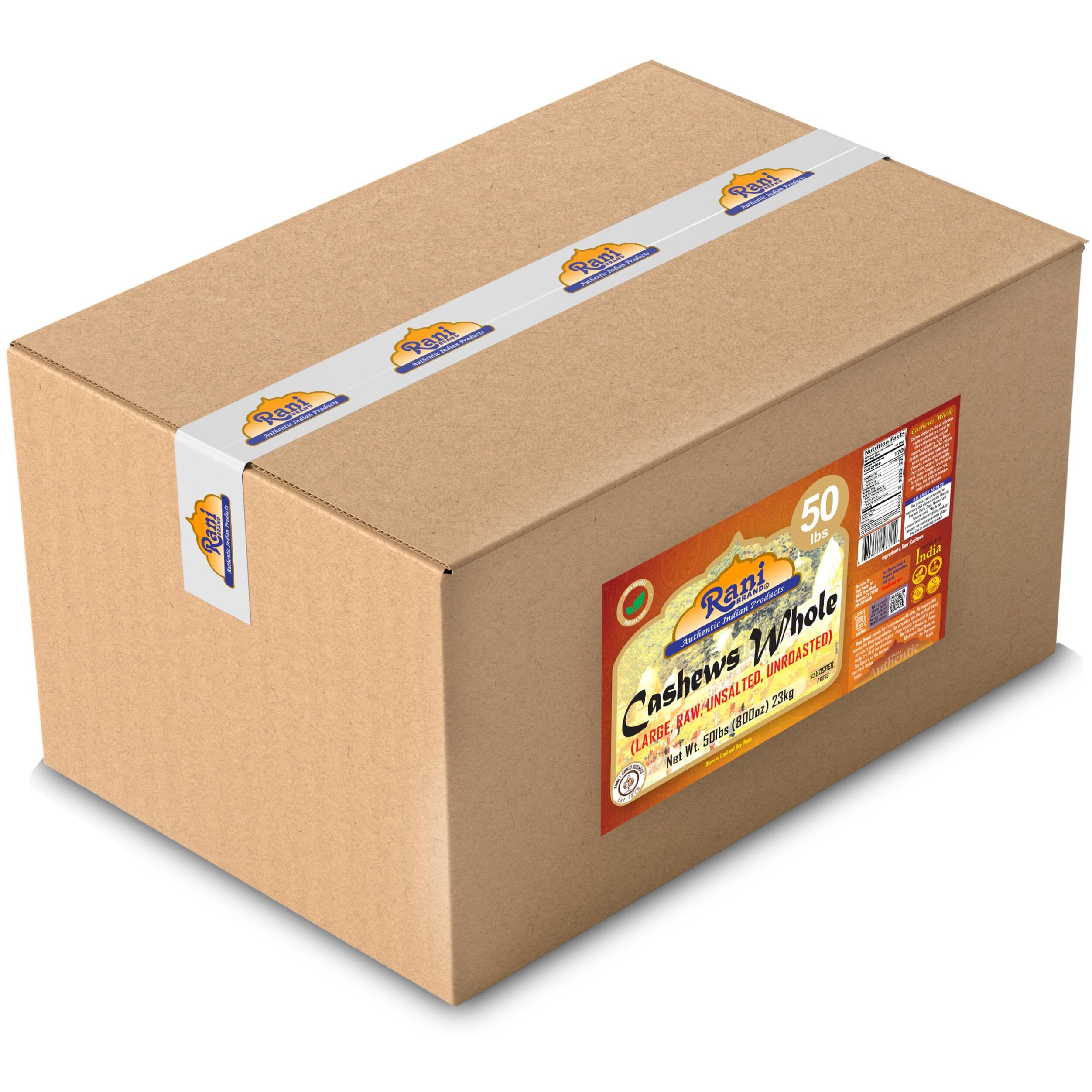 Rani Raw Cashews Whole (uncooked, unsalted) 800oz (50lbs) 23kg Vacuum Packed, Bulk Box ~ All Natural, No Preservatives, Vegan, NON-GMO, Kosher, Gluten Friendly