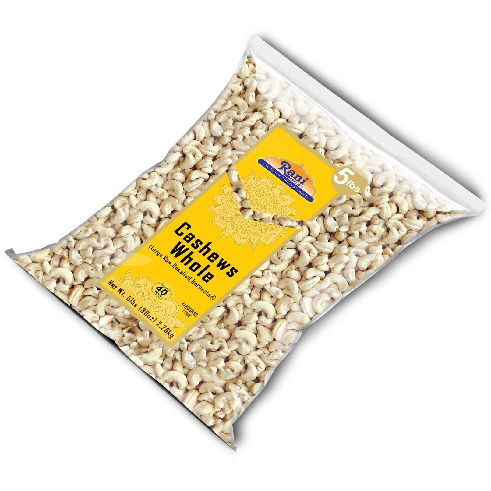 Rani Raw Cashews Whole (uncooked, unsalted) 80oz (5lbs) 2.27kg Bulk ~ All Natural, No Preservatives, Vegan, NON-GMO, Kosher, Gluten Friendly