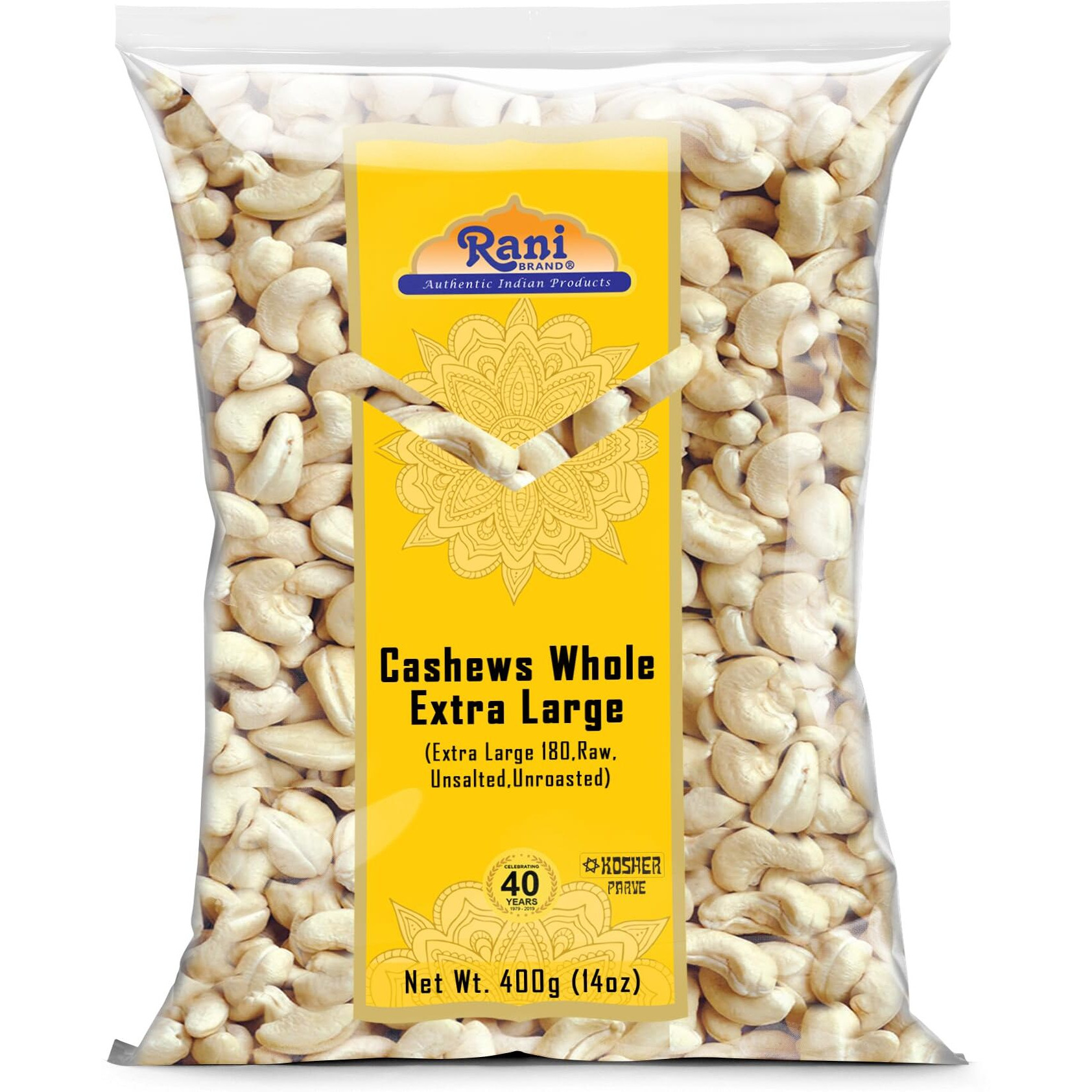Rani Raw Cashews Whole W180 Extra Large (uncooked, unsalted) 14oz (400g) ~ All Natural, No Preservatives, Vegan, NON-GMO, Kosher, Gluten Friendly
