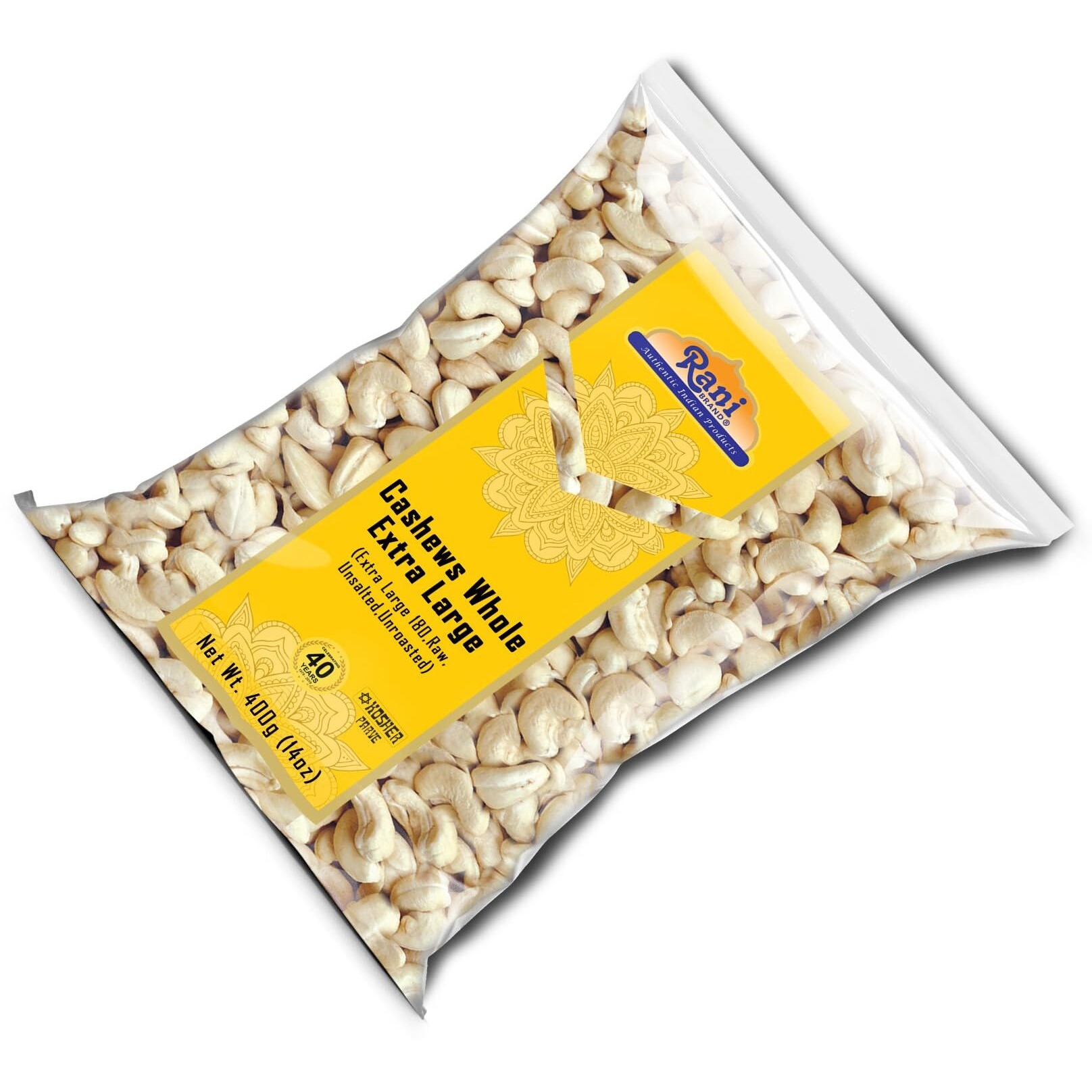 Rani Raw Cashews Whole W180 Extra Large (uncooked, unsalted) 14oz (400g) ~ All Natural, No Preservatives, Vegan, NON-GMO, Kosher, Gluten Friendly