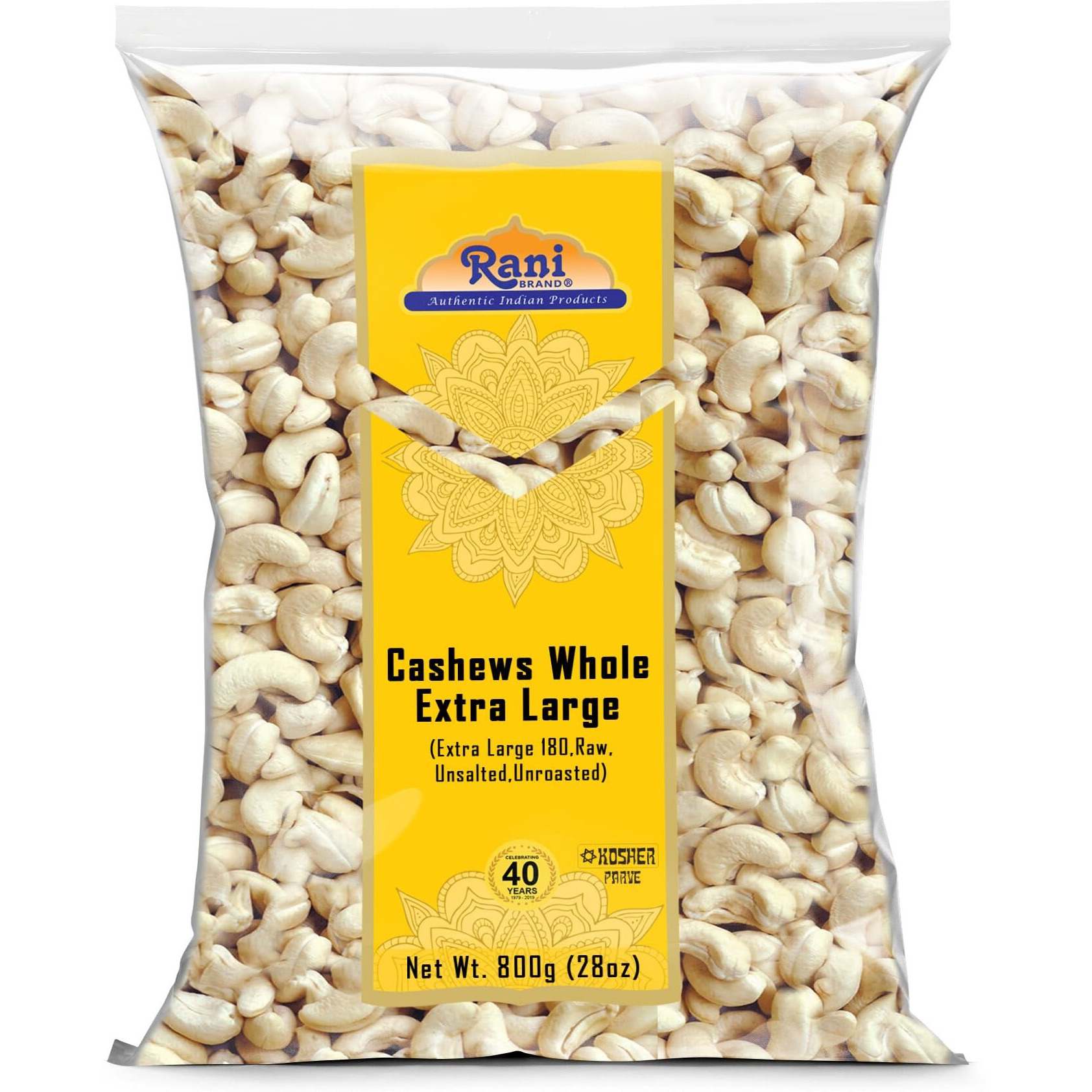 Rani Raw Cashews Whole W180 Extra Large (uncooked, unsalted) 28oz (800g) ~ All Natural, No Preservatives, Vegan, NON-GMO, Kosher, Gluten Friendly