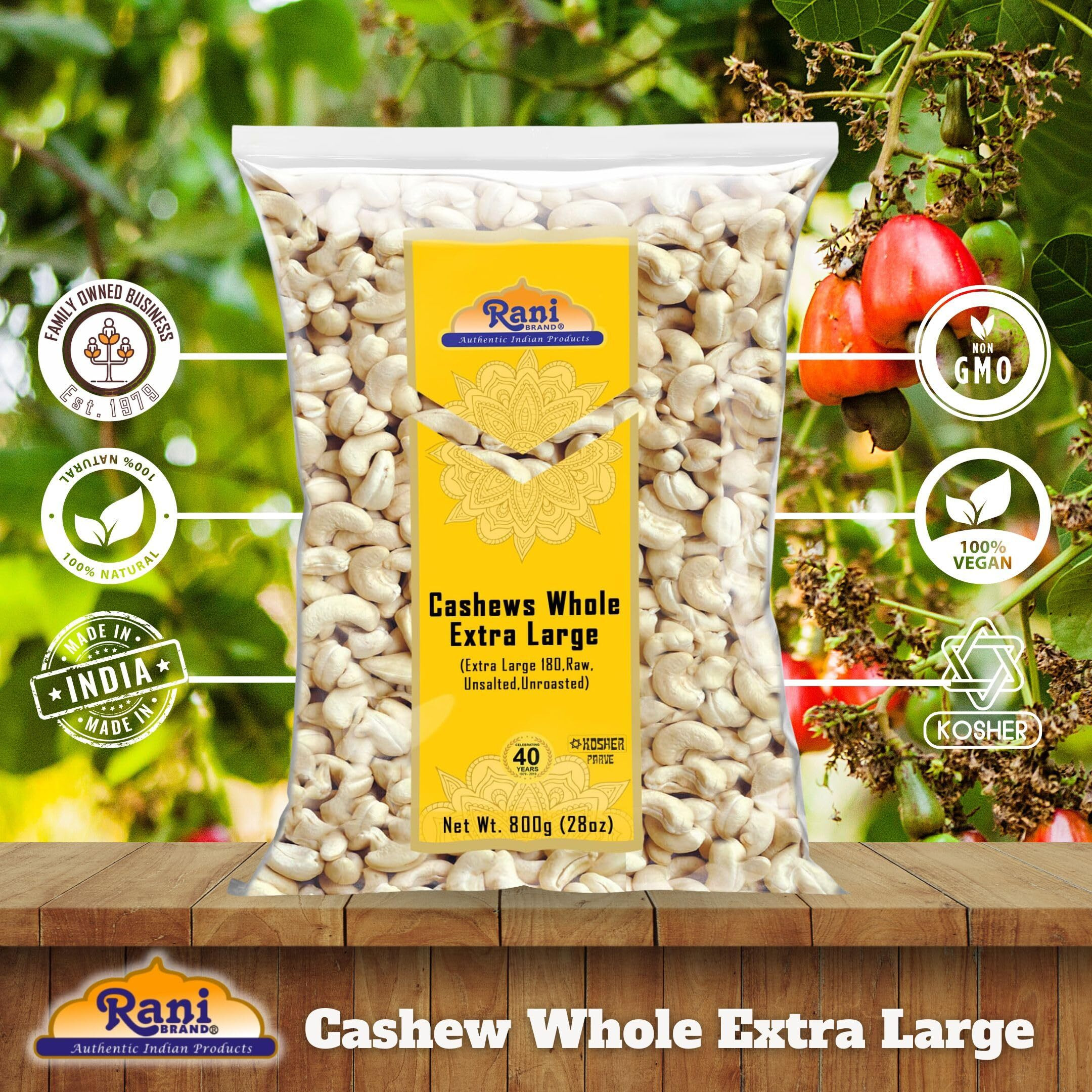 Rani Raw Cashews Whole W180 Extra Large (uncooked, unsalted) 28oz (800g) ~ All Natural, No Preservatives, Vegan, NON-GMO, Kosher, Gluten Friendly