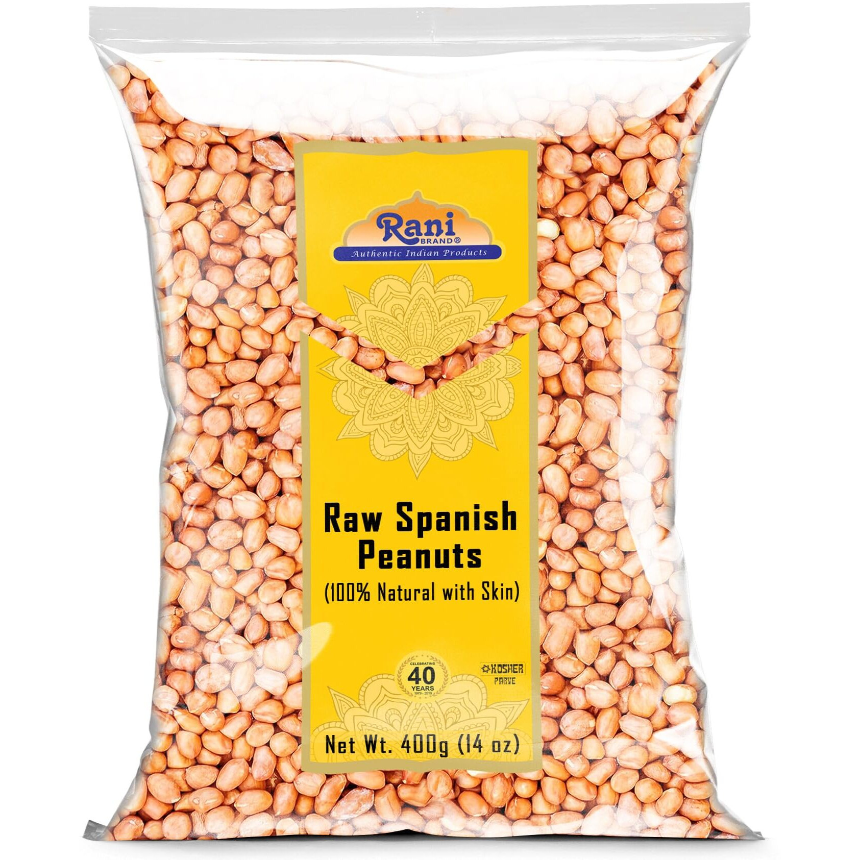 Rani Raw Spanish Peanuts 100% Natural with Skin (uncooked, unsalted) 14oz (400g) ~ Vegan, Gluten Friendly, Fresh Product of USA, Kosher, Red-brown Skin