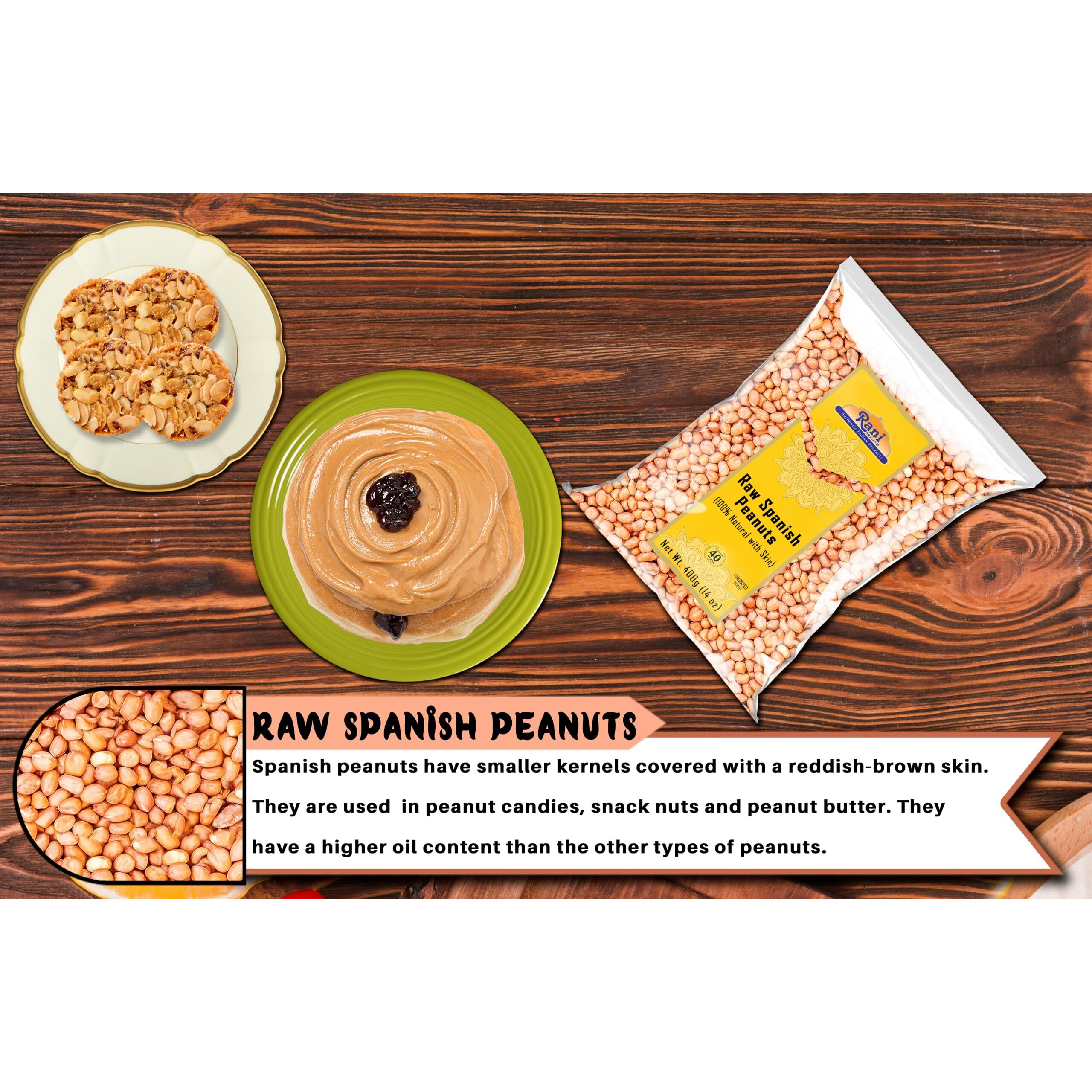 Rani Raw Spanish Peanuts 100% Natural with Skin (uncooked, unsalted) 14oz (400g) ~ Vegan, Gluten Friendly, Fresh Product of USA, Kosher, Red-brown Skin