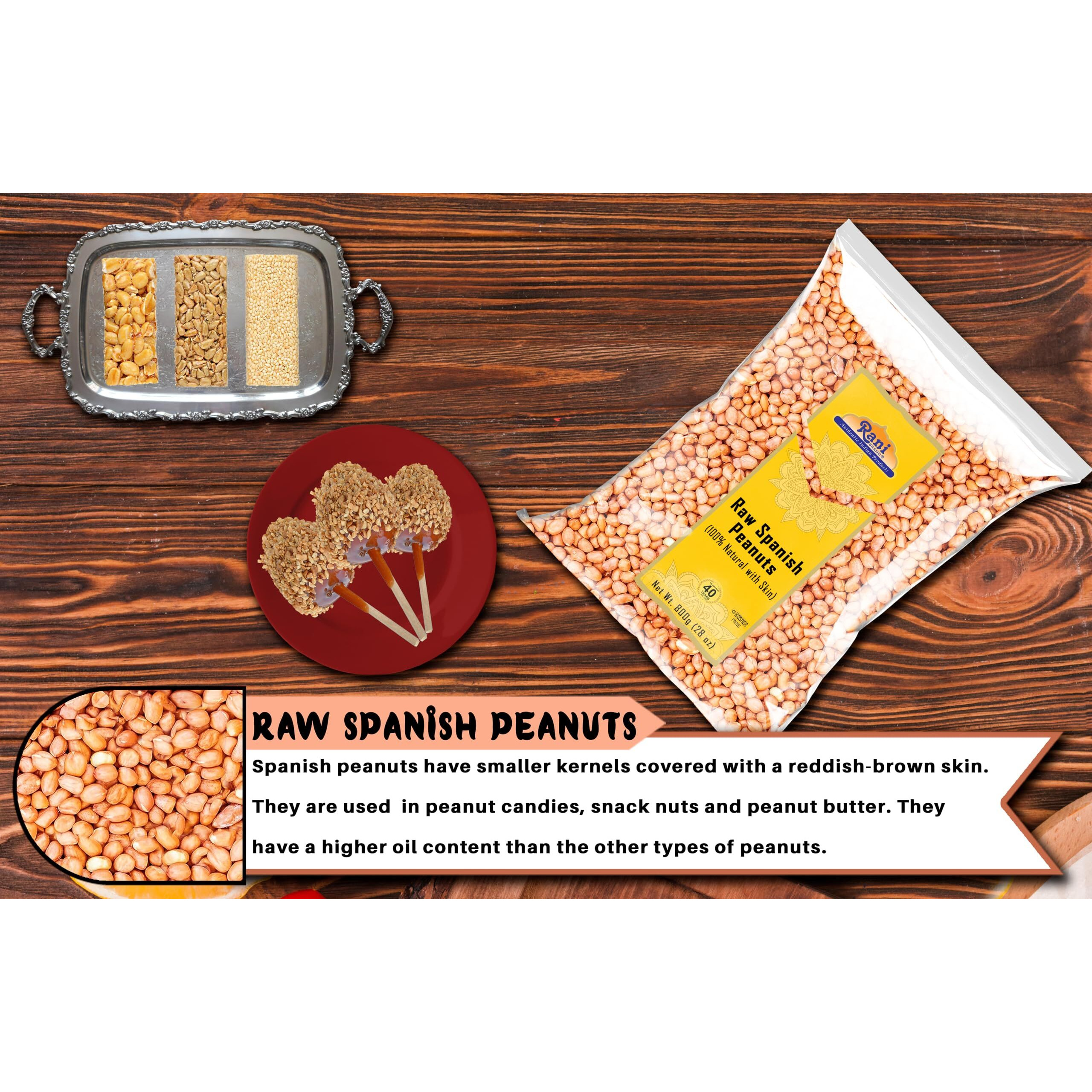 Rani Raw Spanish Peanuts 100% Natural with Skin (uncooked, unsalted) 28oz (1.75lbs) 800g ~ Vegan, Gluten Friendly, Fresh Product of USA, Kosher, Red-brown Skin