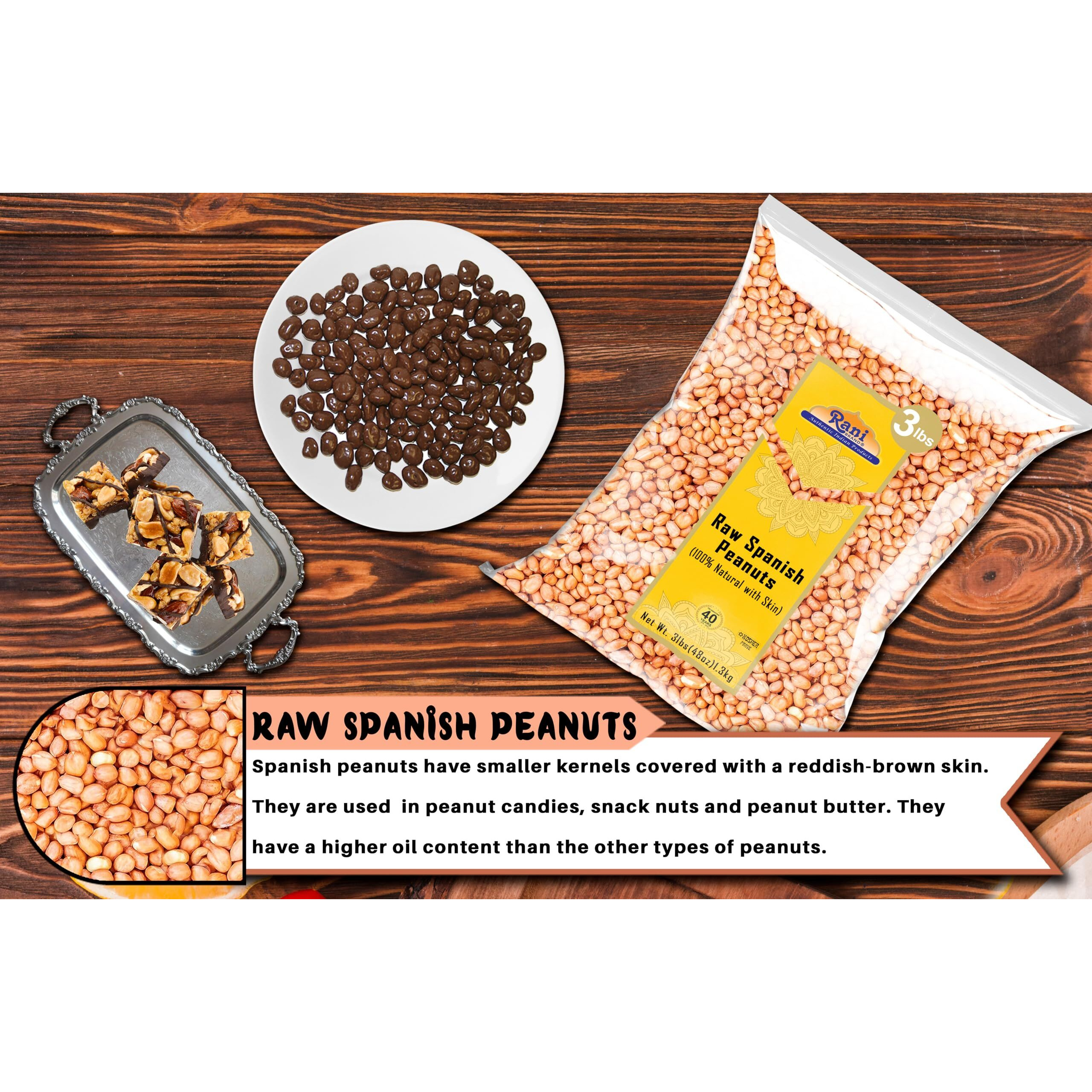Rani Raw Spanish Peanuts 100% Natural with Skin (uncooked, unsalted) 48oz (3lbs) 1.36kg Bulk ~ Vegan, Gluten Friendly, Fresh Product of USA, Kosher, Red-brown Skin