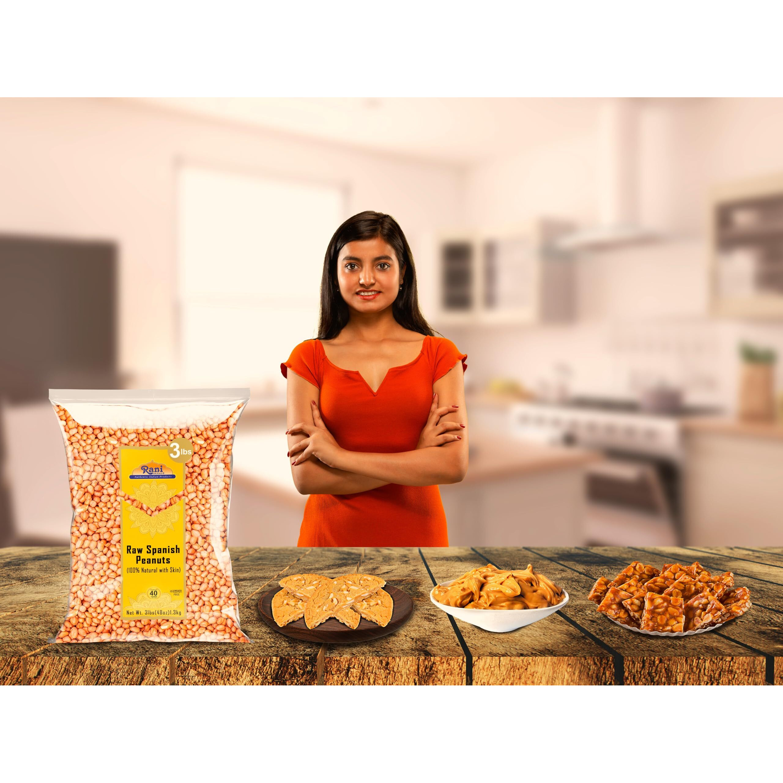 Rani Raw Spanish Peanuts 100% Natural with Skin (uncooked, unsalted) 48oz (3lbs) 1.36kg Bulk ~ Vegan, Gluten Friendly, Fresh Product of USA, Kosher, Red-brown Skin
