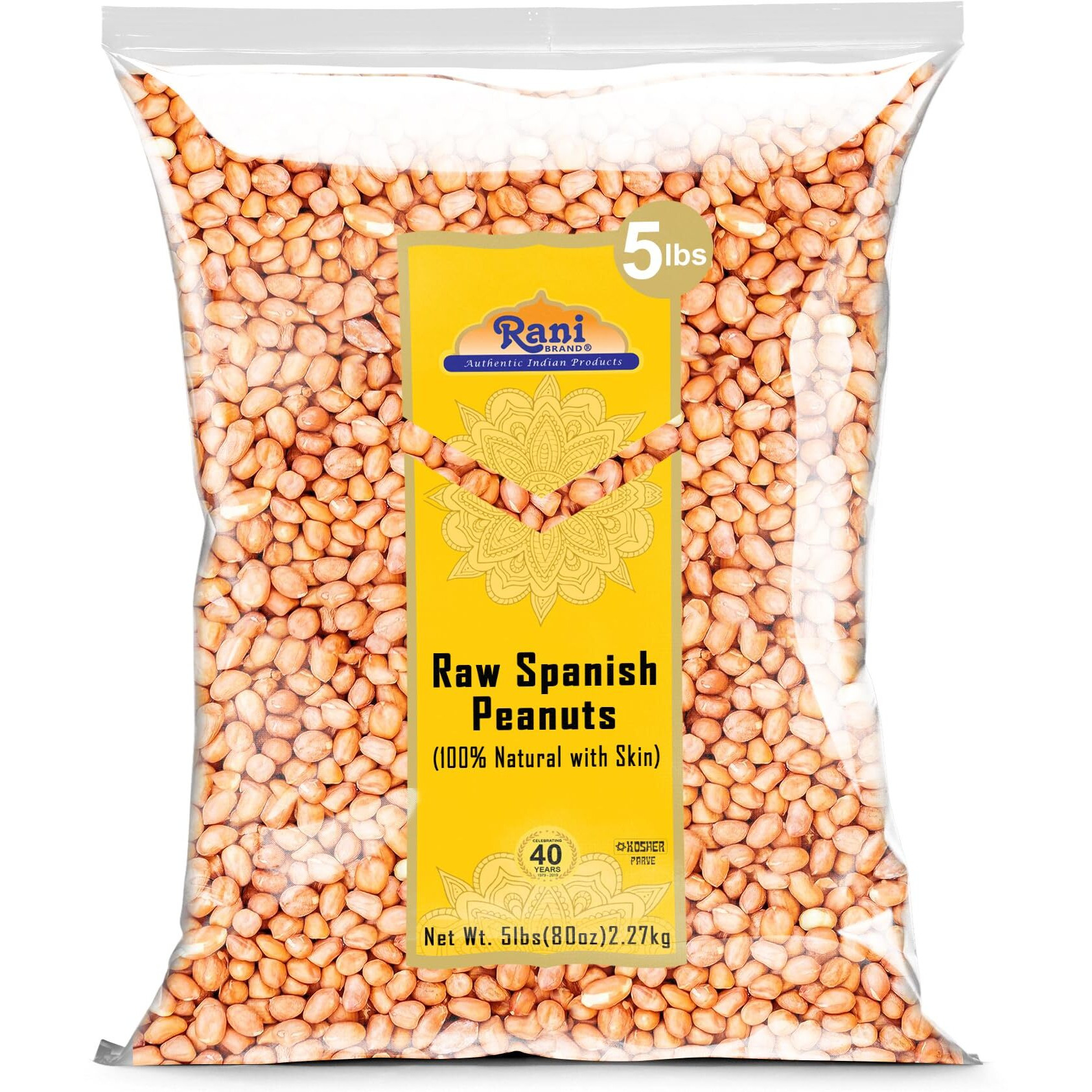 Rani Raw Spanish Peanuts 100% Natural with Skin (uncooked, unsalted) 80oz (5lbs) 2.27kg Bulk ~ Vegan, Gluten Friendly, Fresh Product of USA, Kosher, Red-brown Skin