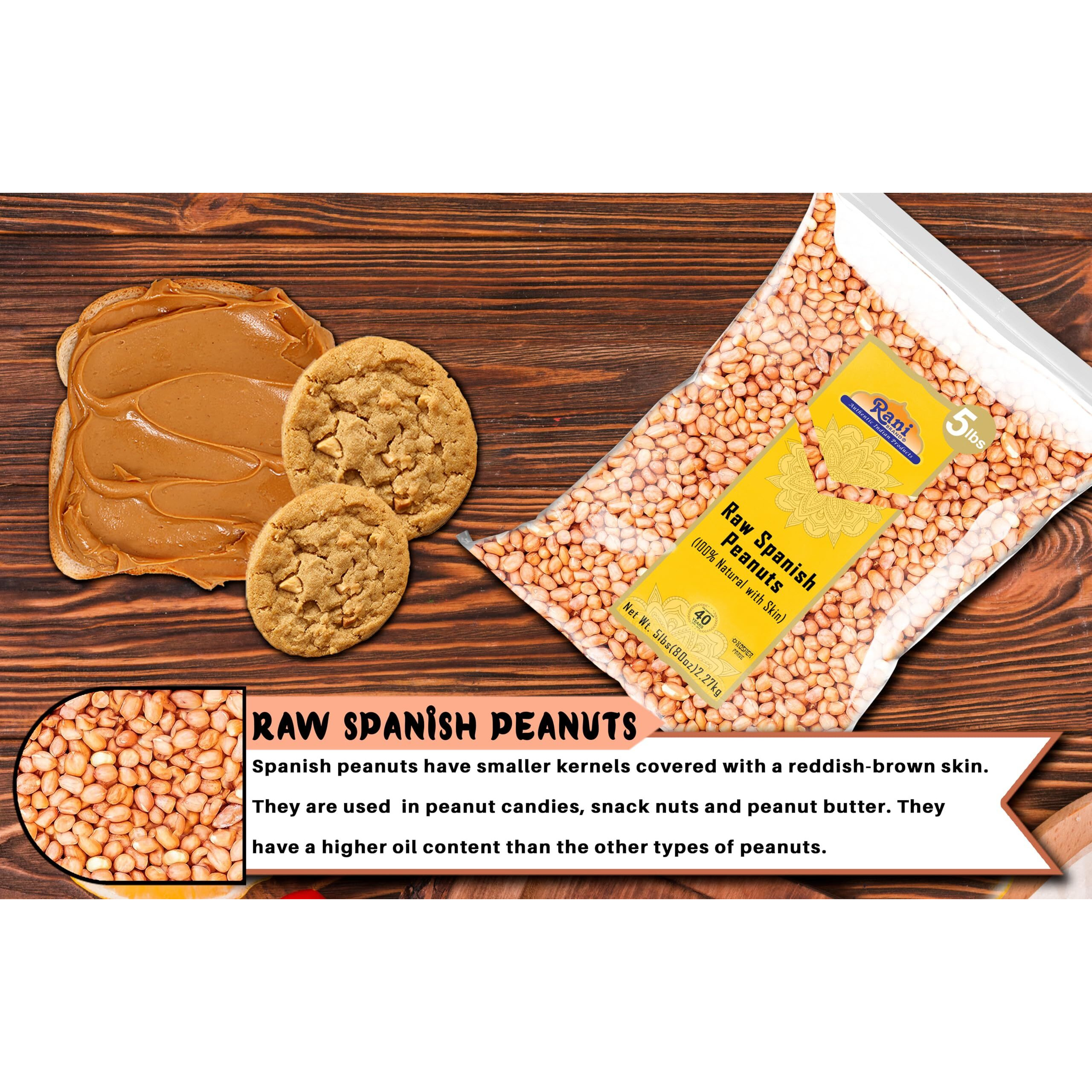Rani Raw Spanish Peanuts 100% Natural with Skin (uncooked, unsalted) 80oz (5lbs) 2.27kg Bulk ~ Vegan, Gluten Friendly, Fresh Product of USA, Kosher, Red-brown Skin